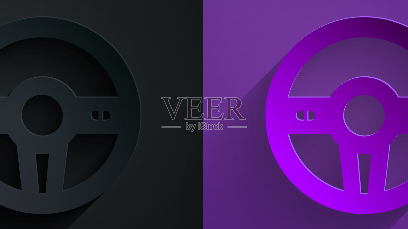 剪纸方向盘图标孤立在黑色上插画图片素材