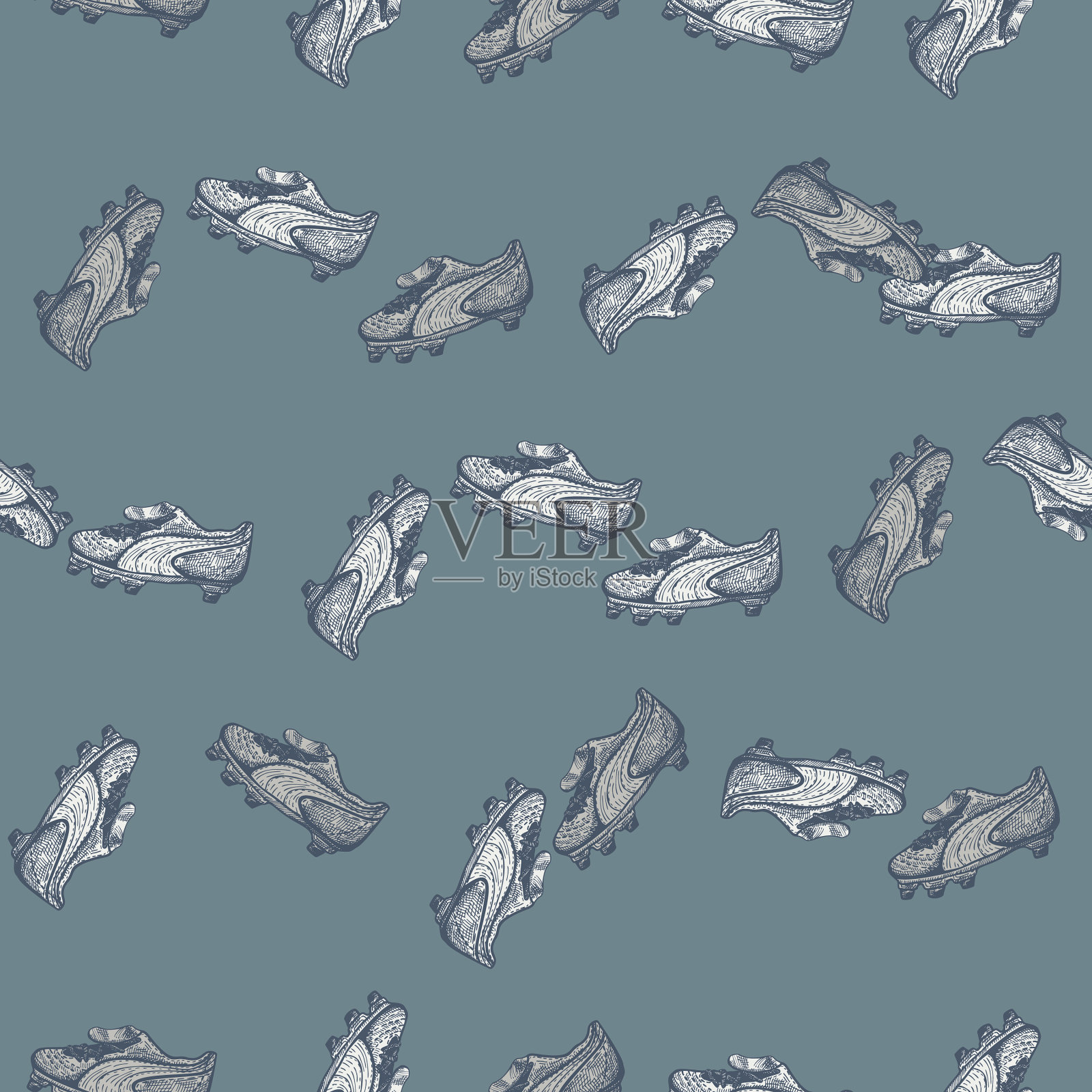 足球靴雕刻无缝图案复古插画图片素材