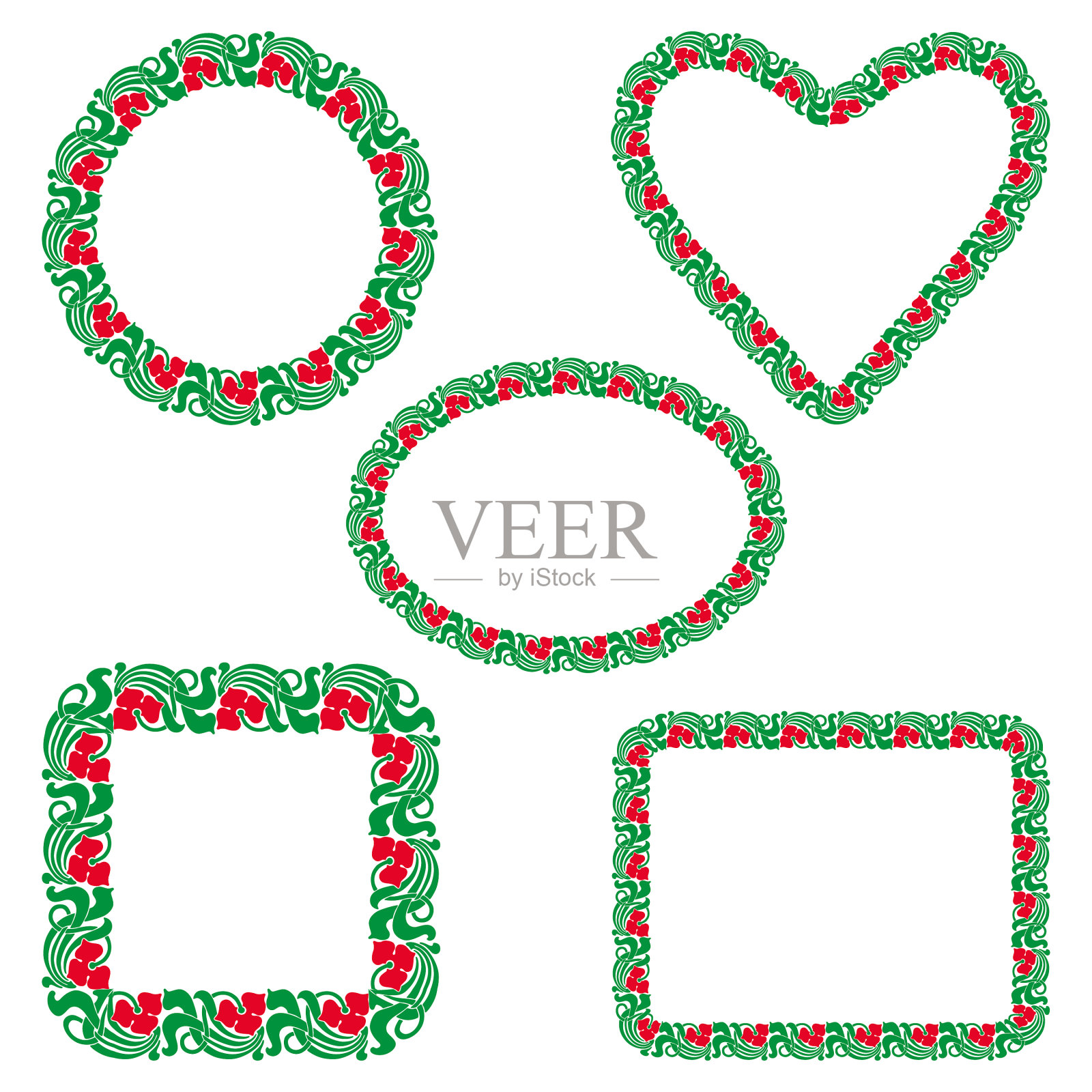 一套装饰花卉边界在复古风格插画图片素材