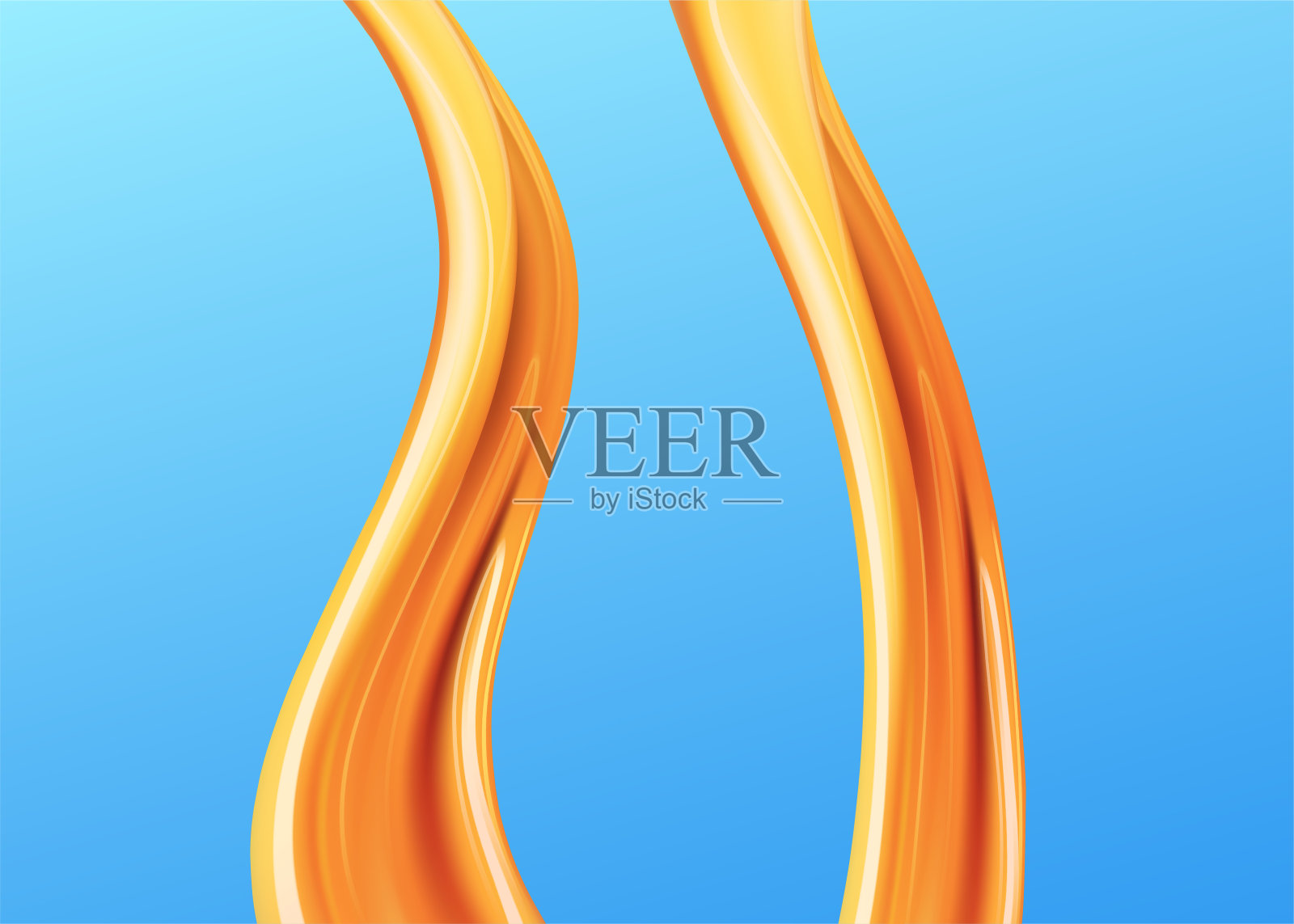 焦糖酱装饰。现实的红糖糖浆旋转，孤立在蓝色背景照片摄影图片