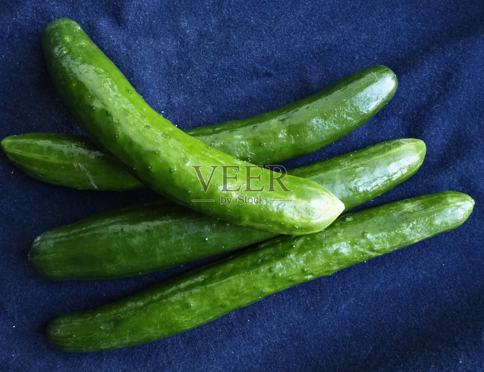 蓝色背景的黄瓜照片摄影图片