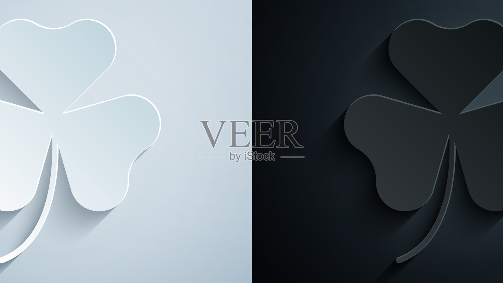 剪纸三叶草，三叶草的叶子上孤立的图标插画图片素材