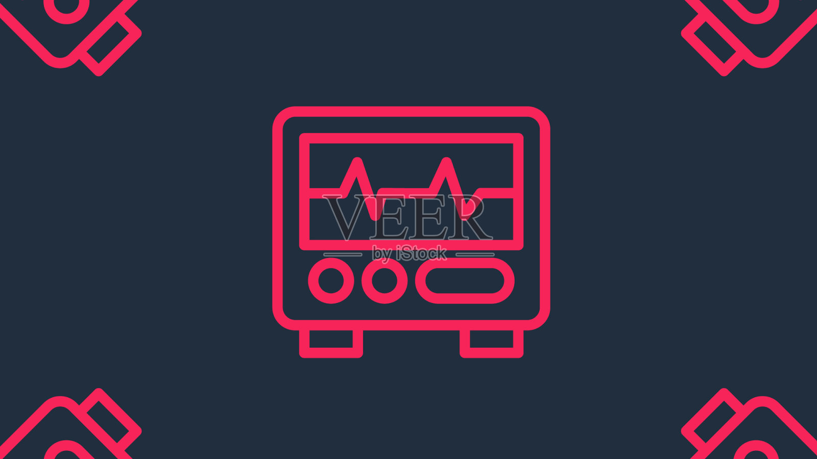 带有心电图图标的红线电脑显示器插画图片素材