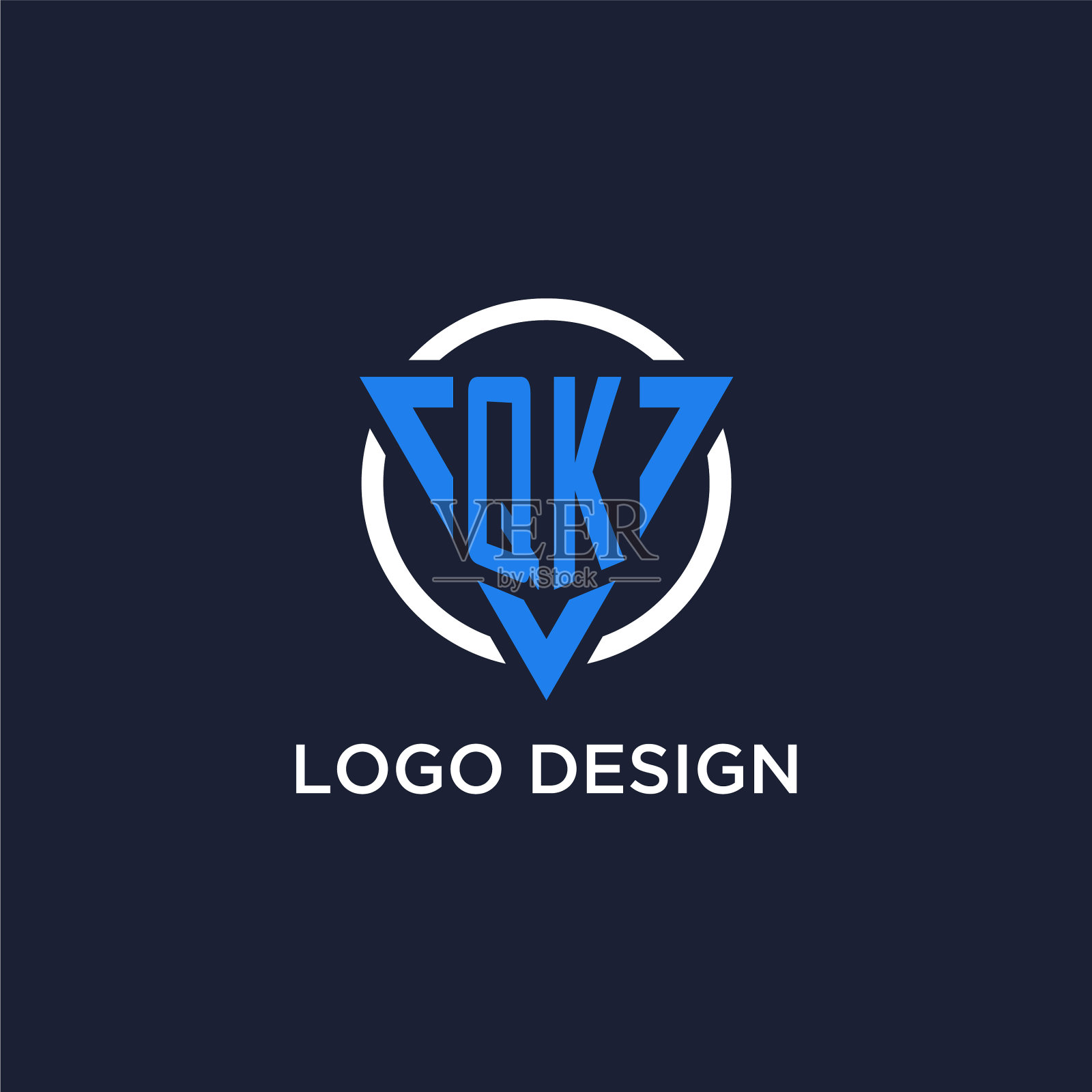 Qk字母标志与三角形形状和圆形插画图片素材