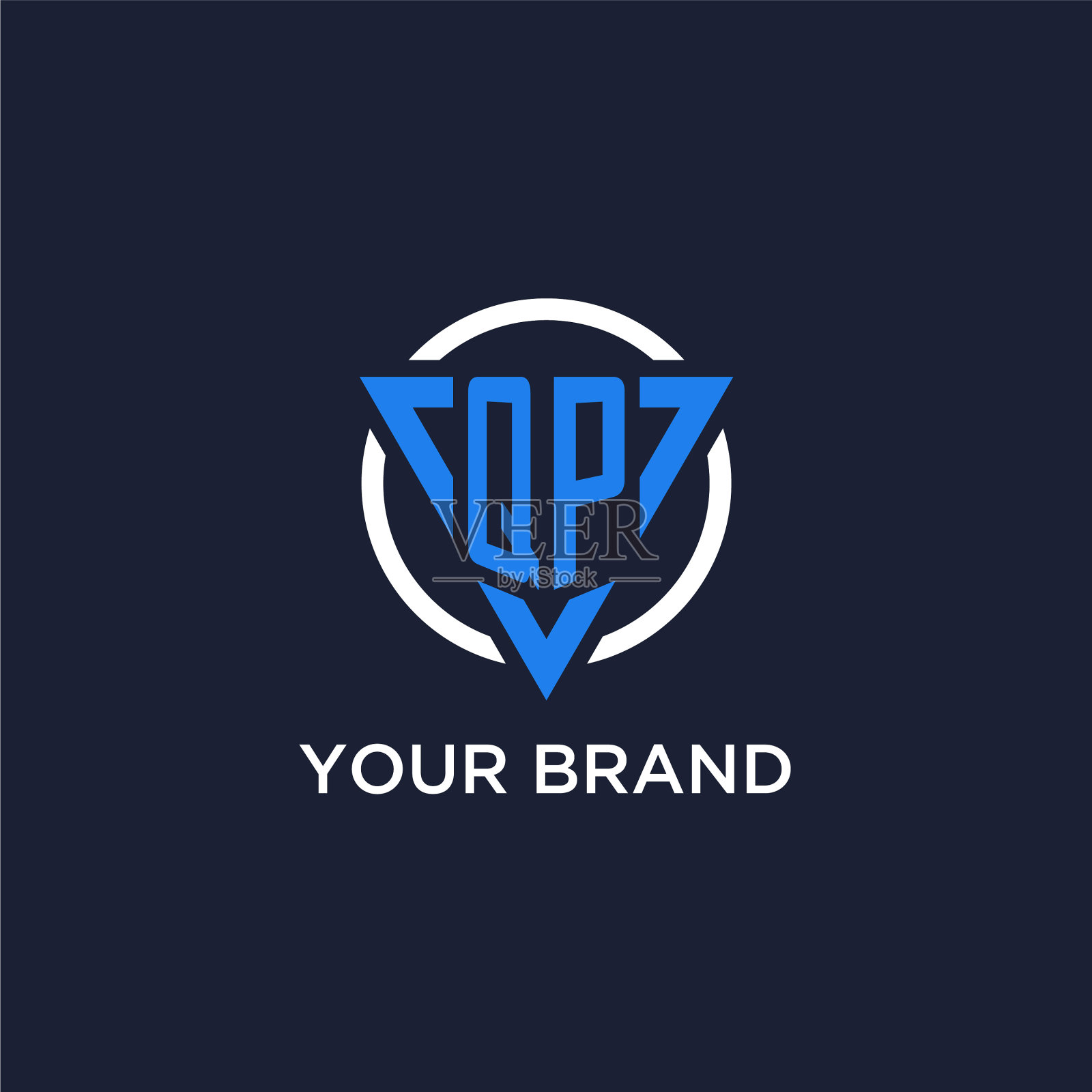 Qp字母标志与三角形形状和圆形插画图片素材