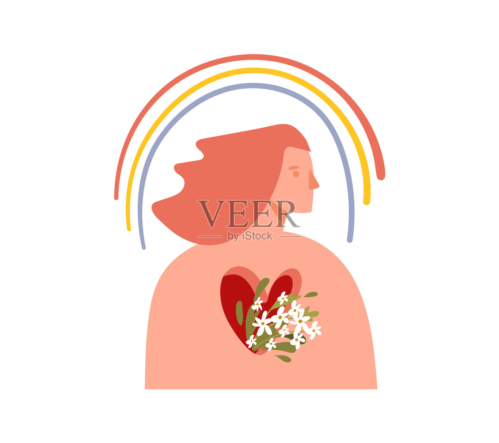 有一颗绽放的心和一个彩虹图标的女孩设计元素图片