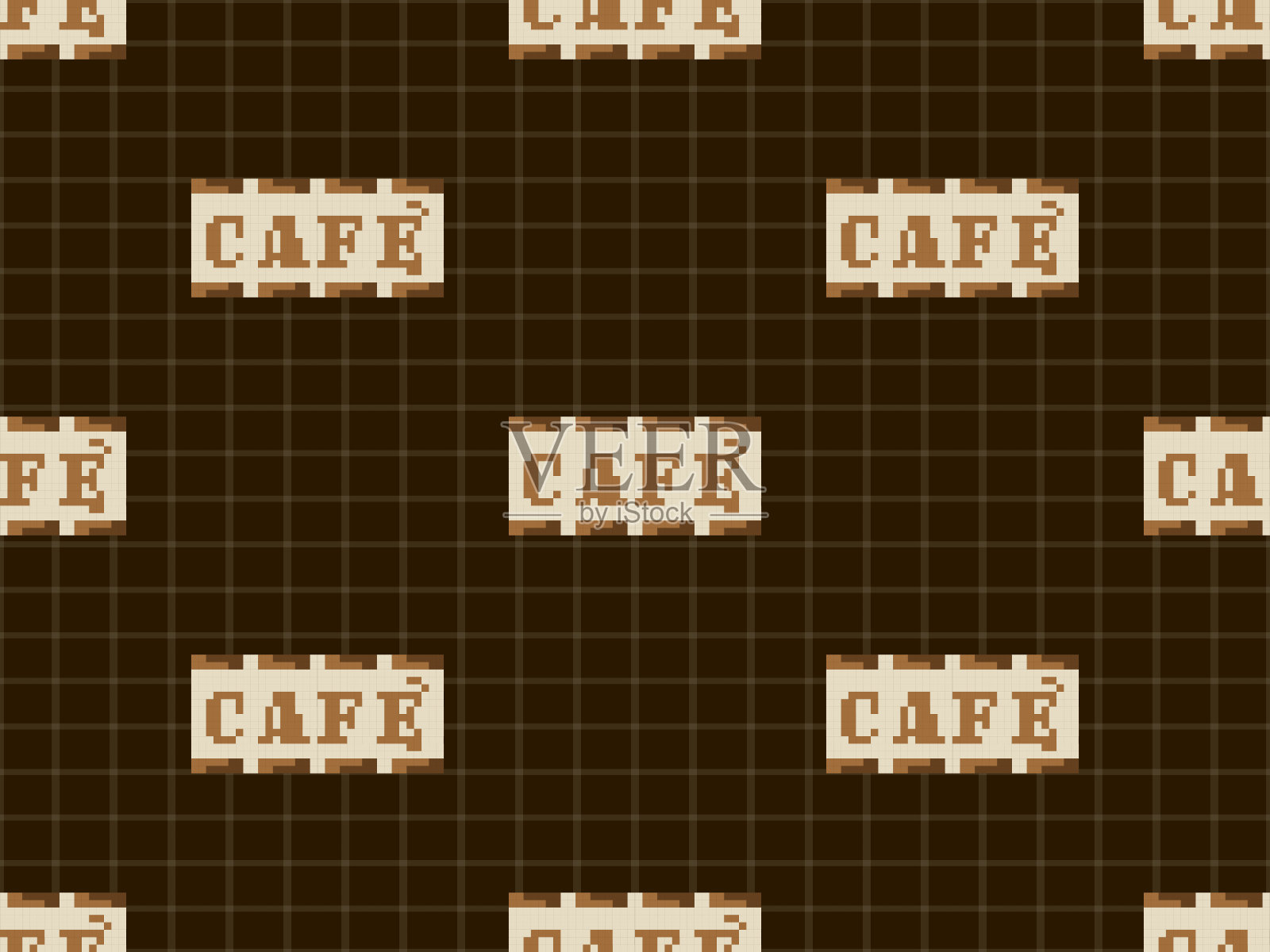 咖啡吧文字无缝图案的棕色背景插画图片素材