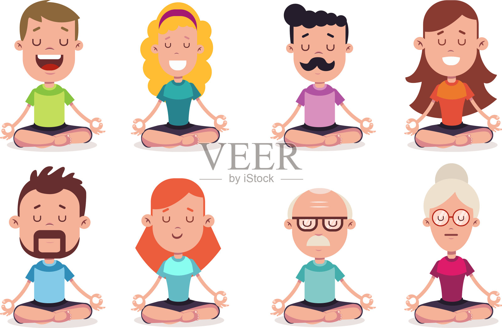 瑜伽冥想荷花姿势老少咸宜插画图片素材