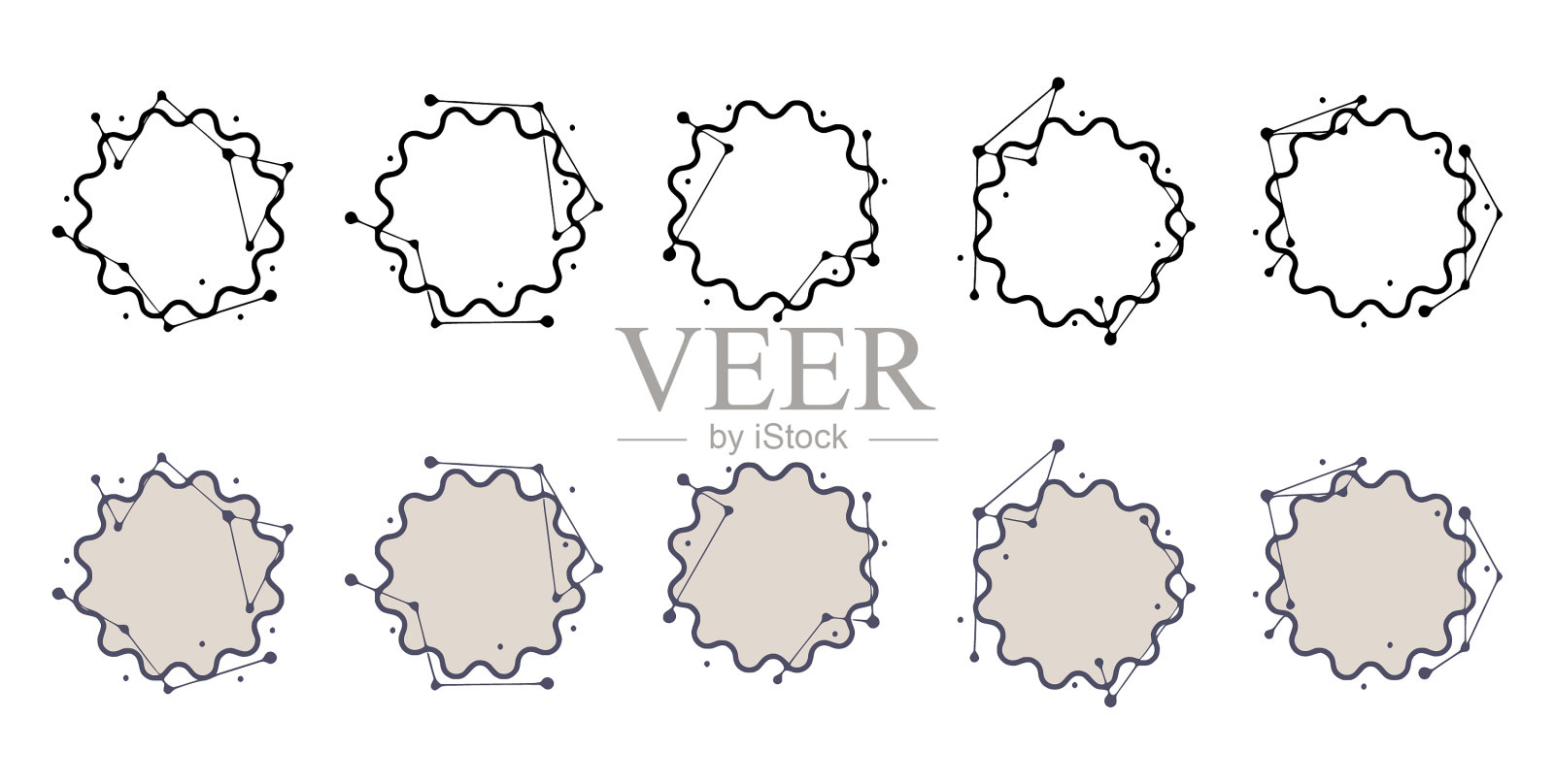 手绘风格的圆形几何框架插画图片素材