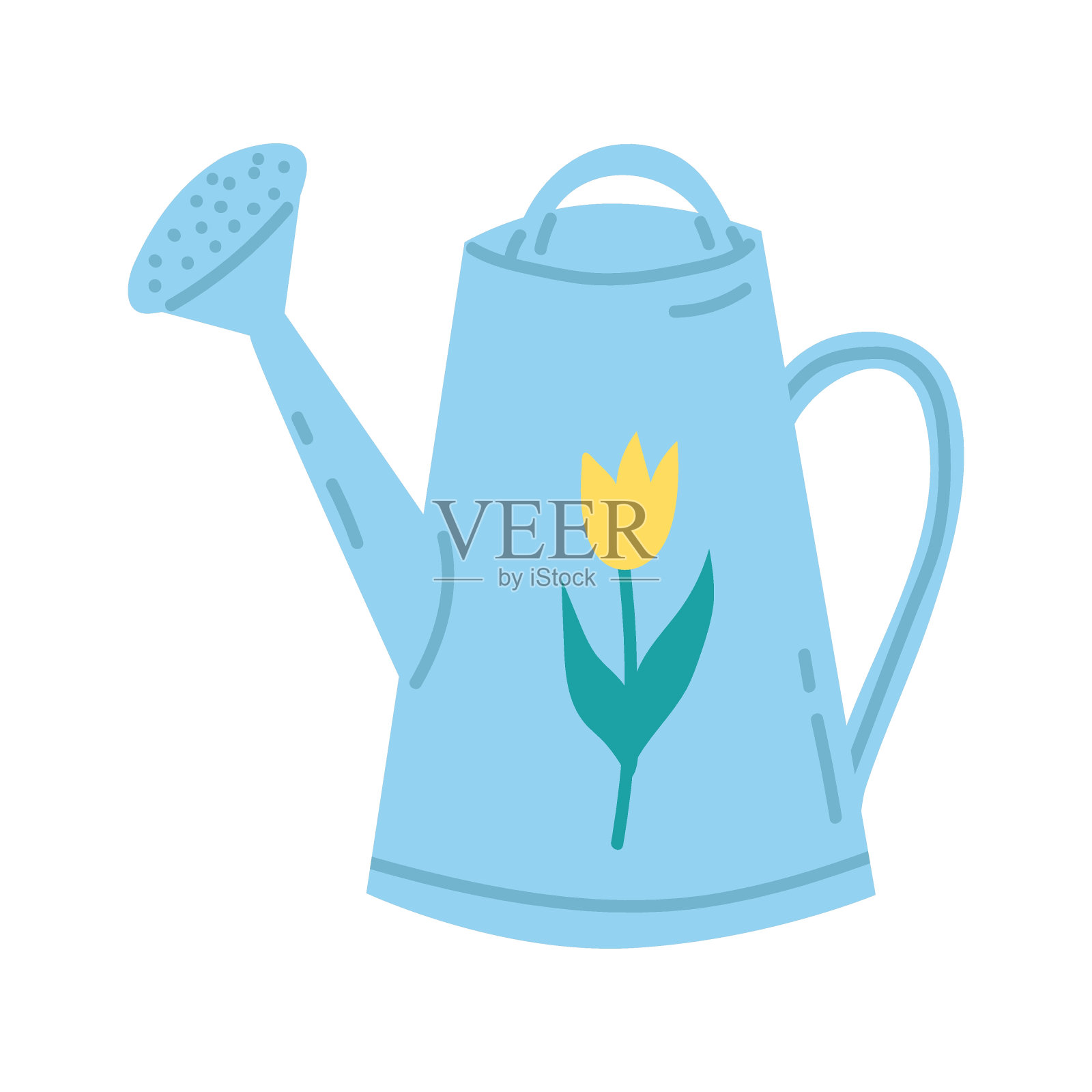 花园浇水。春天的集合。平面向量插图插画图片素材