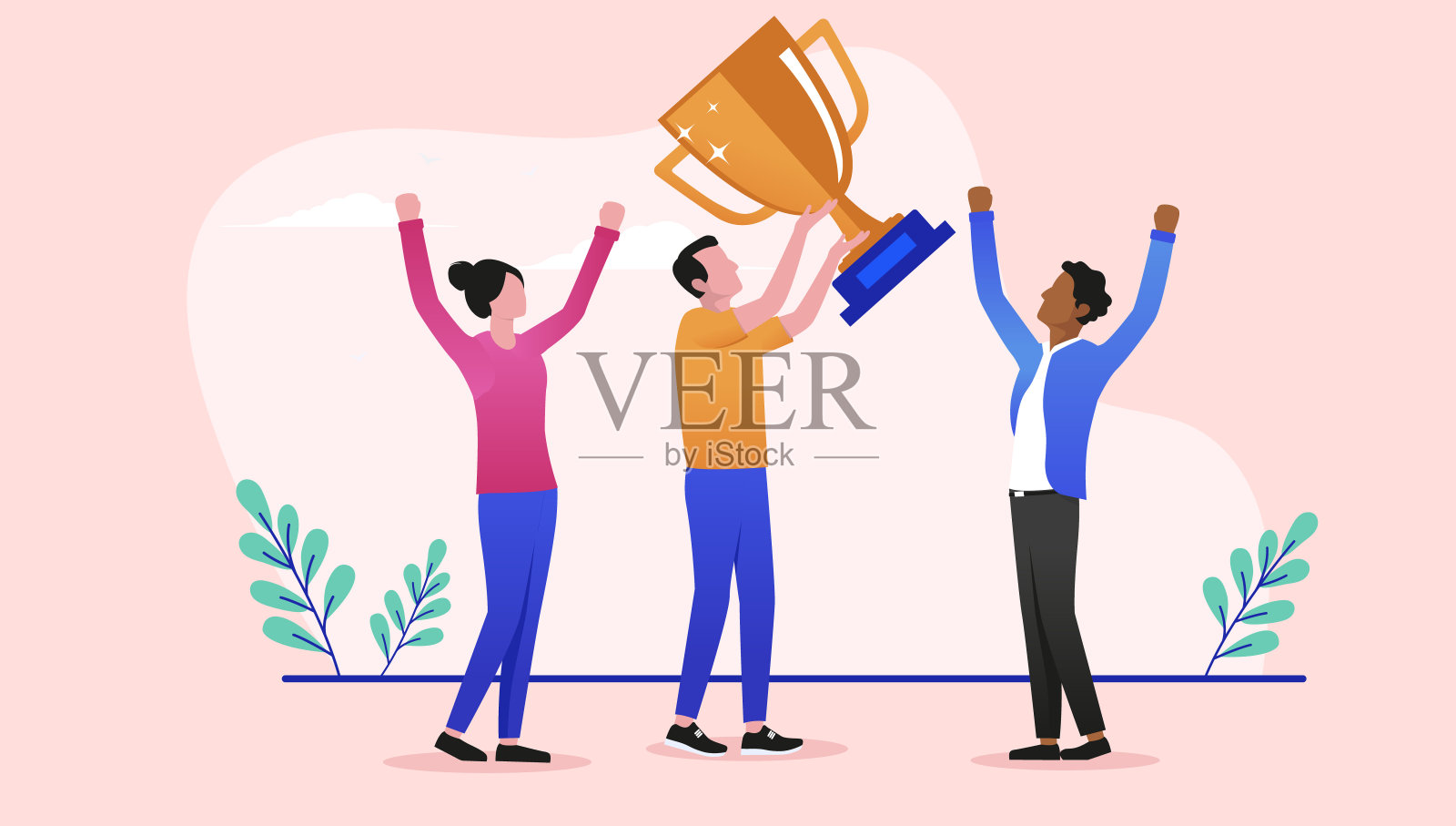 拿着奖杯的商业赢家插画图片素材