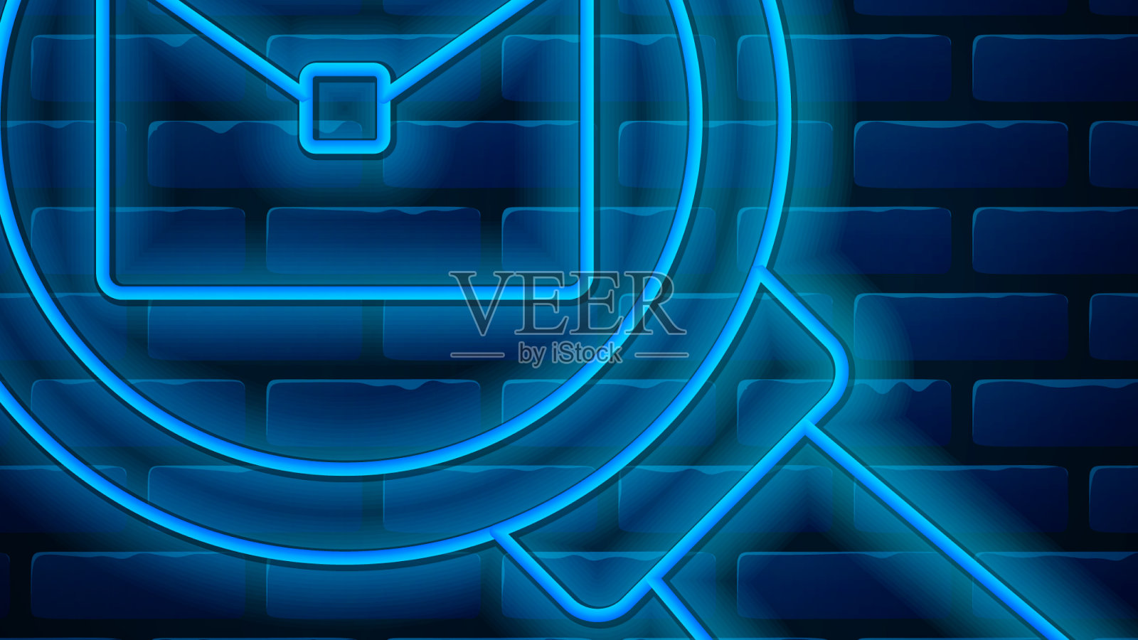 发光的霓虹灯线放大镜与公文包插画图片素材