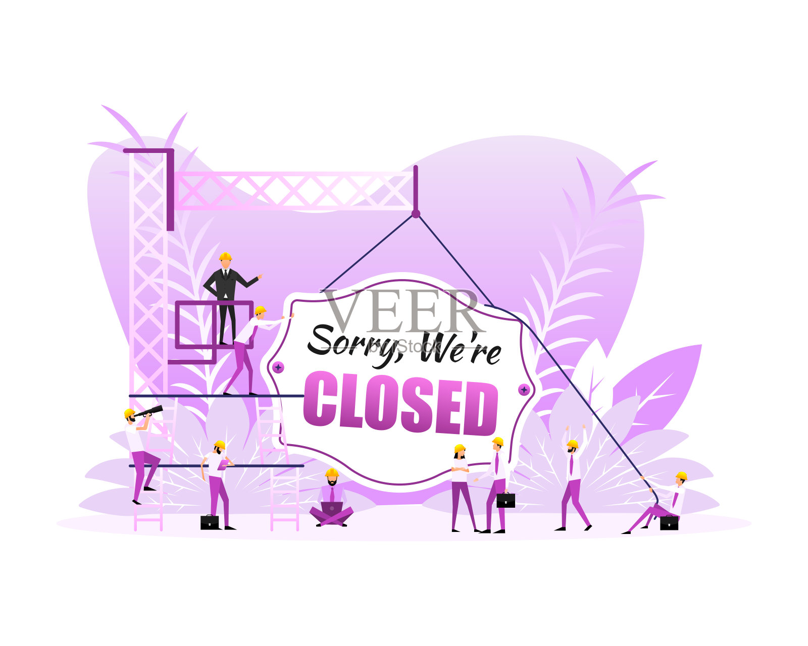 对不起，我们关门了，很多人。矢量图插画图片素材