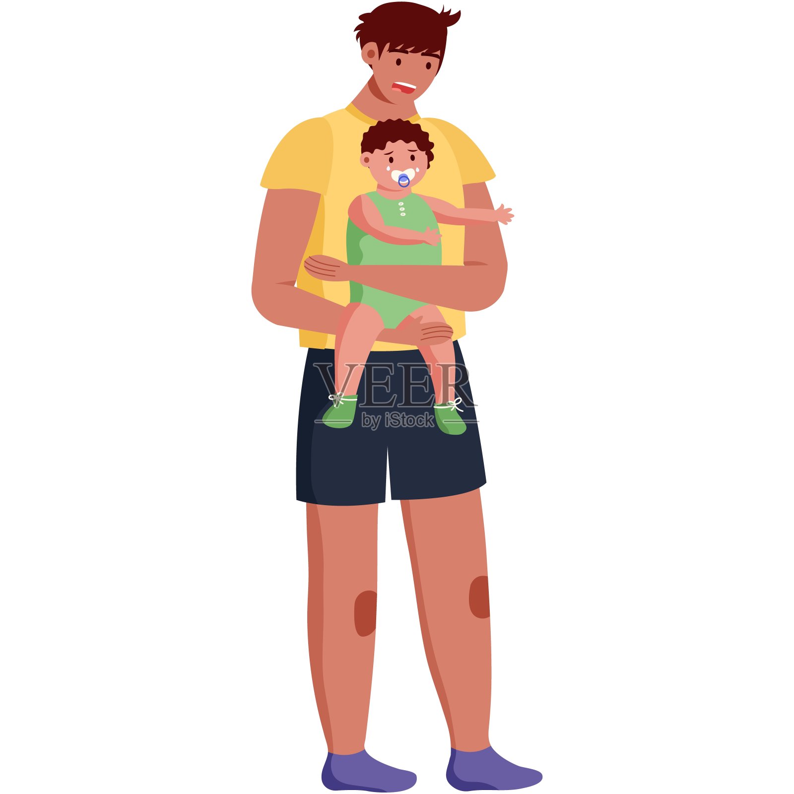 父亲携带新生婴儿矢量卡通图标插画图片素材