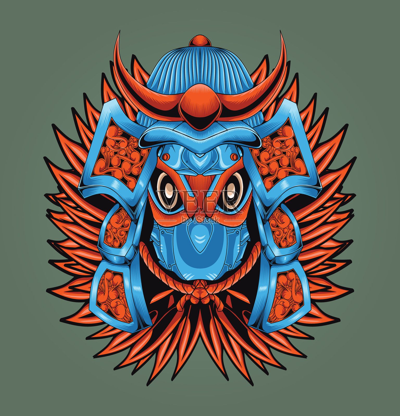 日本武士机器人头盔插画图片素材