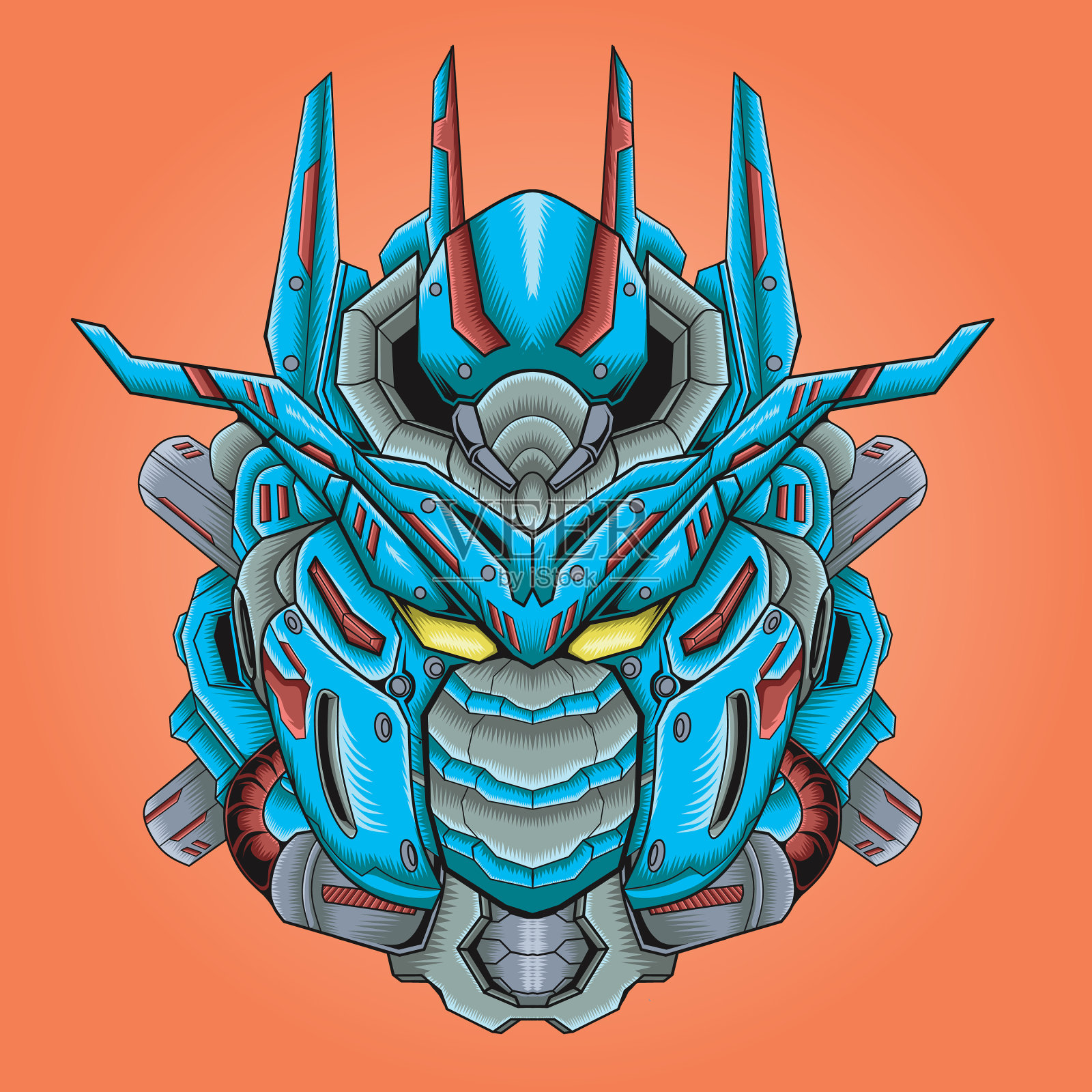 罗宁机甲愤怒的脸onimask插画图片素材