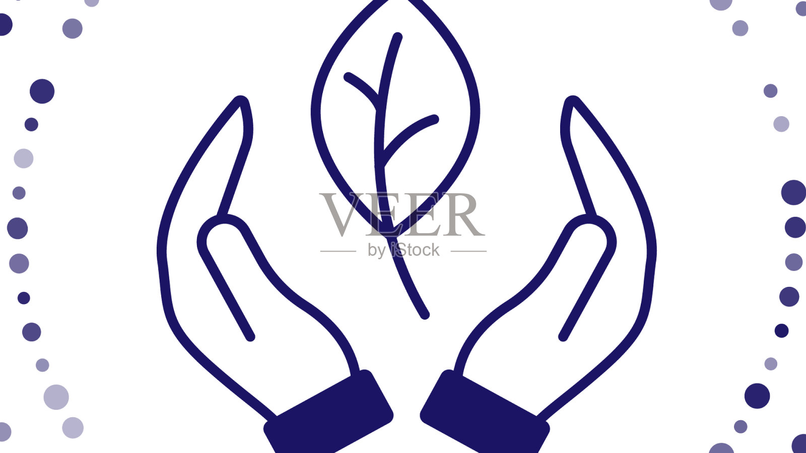 蓝色的手握住一片叶子上分离出的植物图标插画图片素材