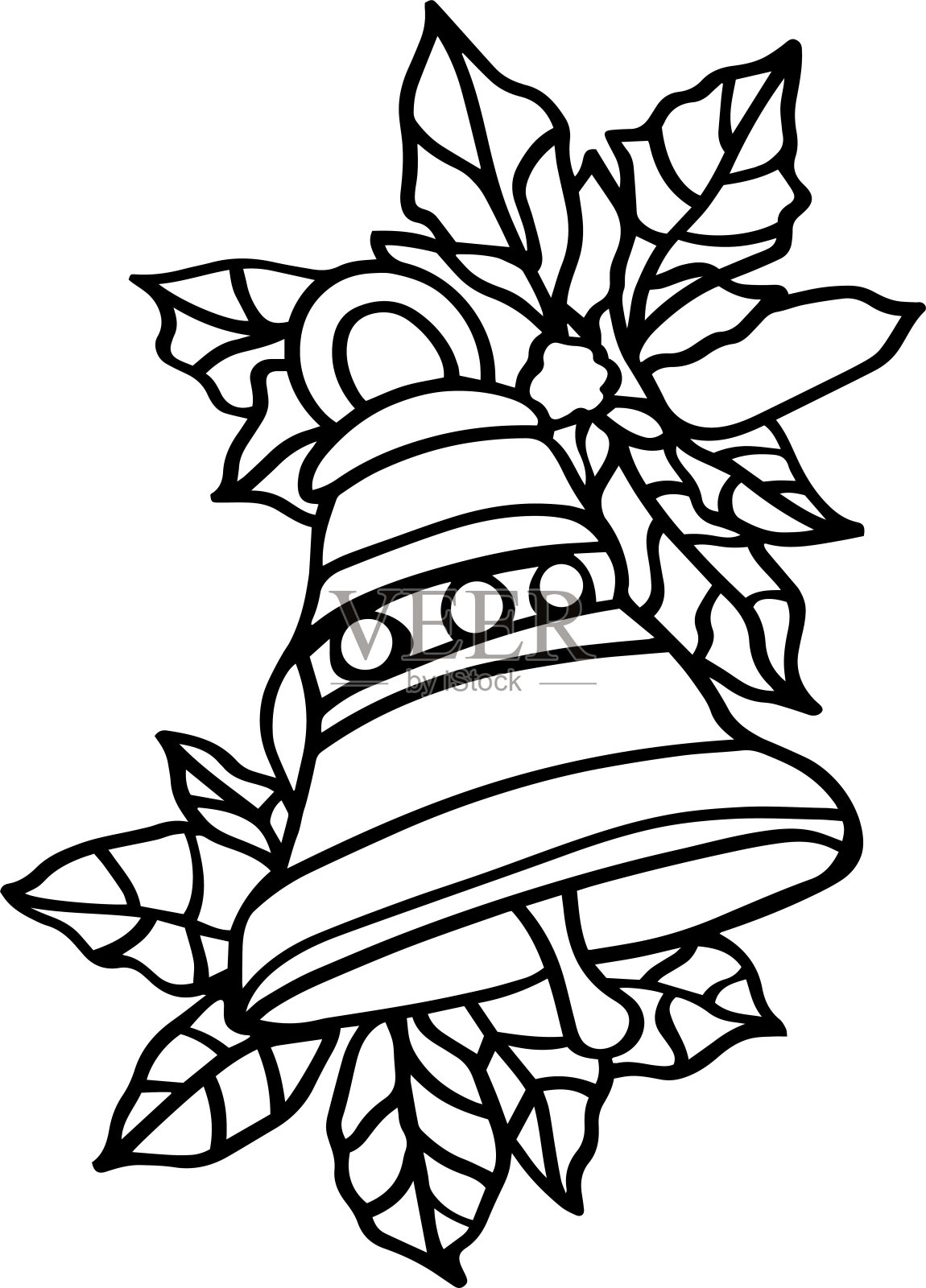 圣诞钟矢量剪辑艺术，黑色和白色插画图片素材