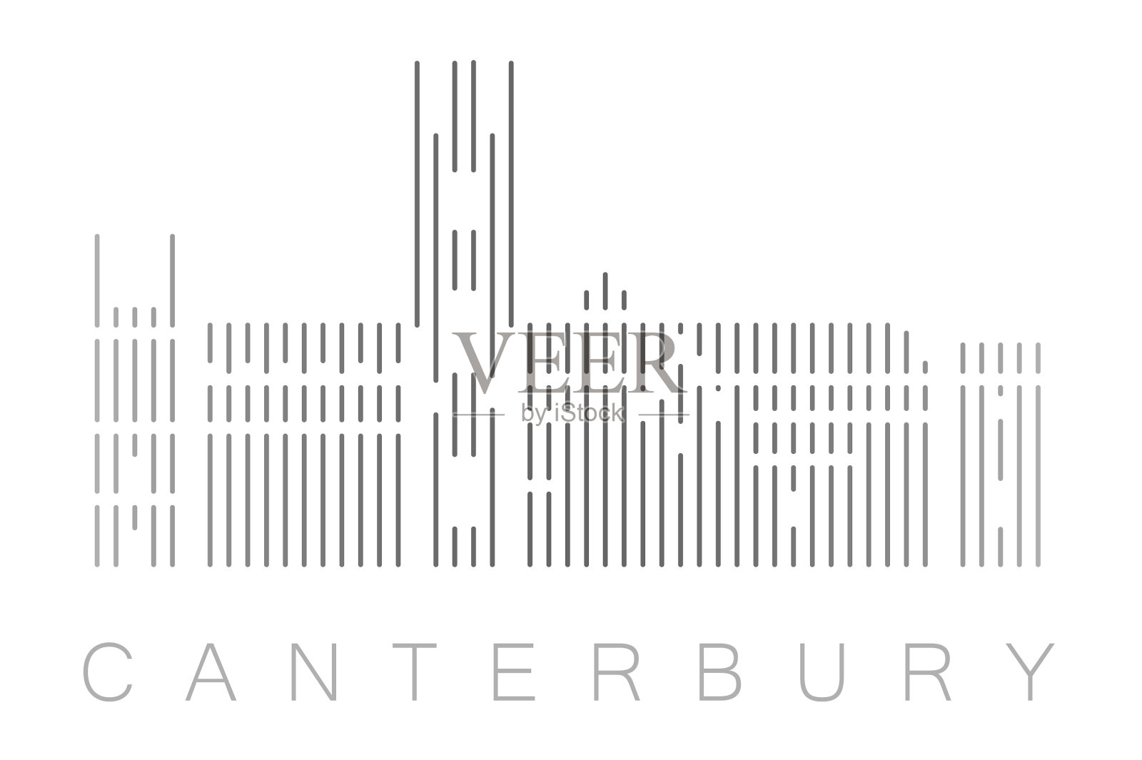 竖条坎特伯雷地标天际线插画图片素材