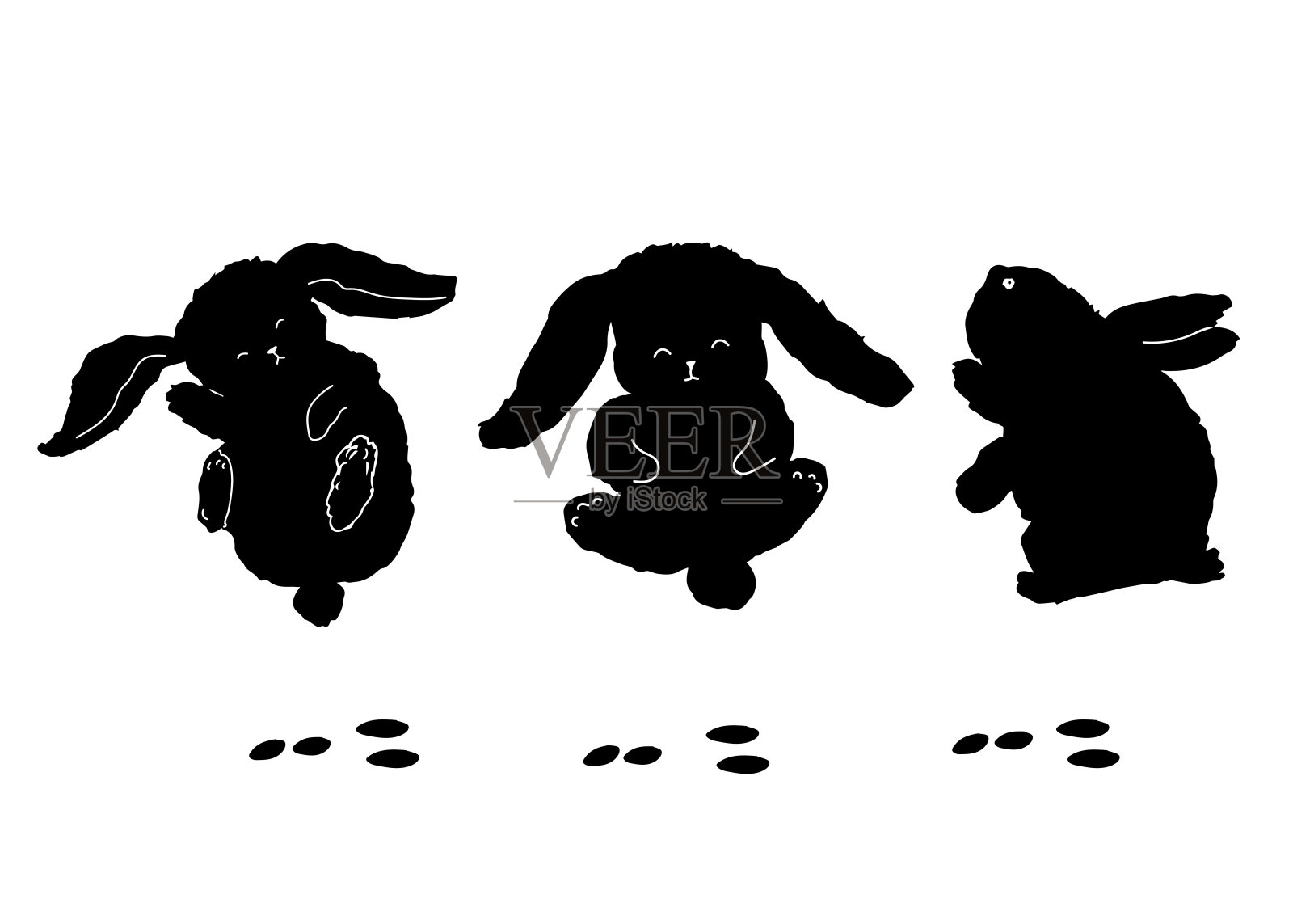 小兔子。复活节兔子。野兔的黑色剪影，纹身。插画图片素材