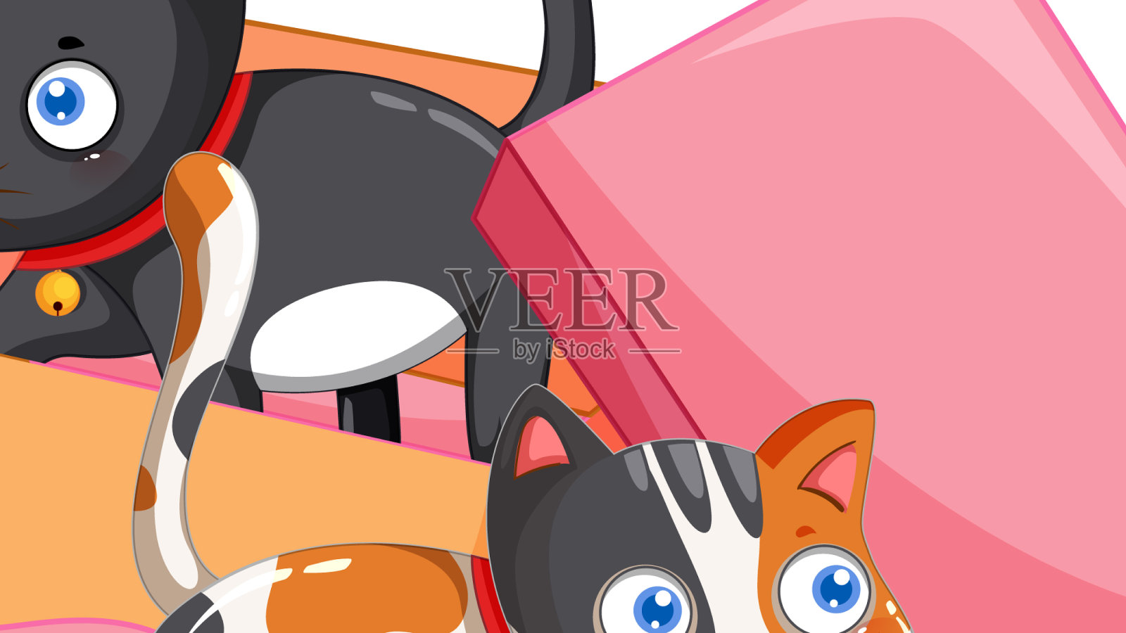 可爱的猫在纸箱里插画图片素材