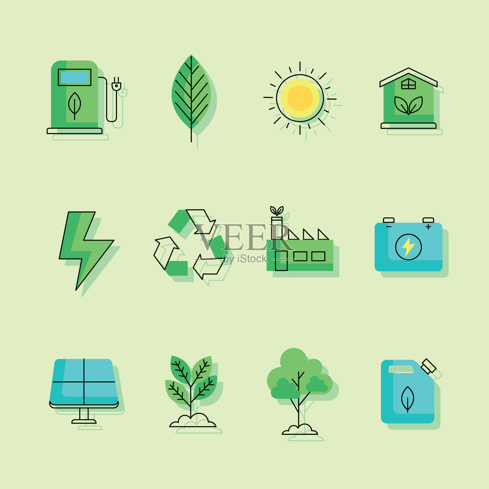 12个生态能源图标插画图片素材