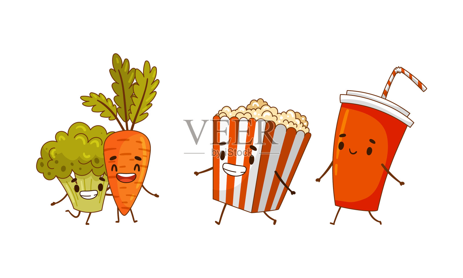 快餐套餐胡萝卜西兰花爆米花还有设计元素图片