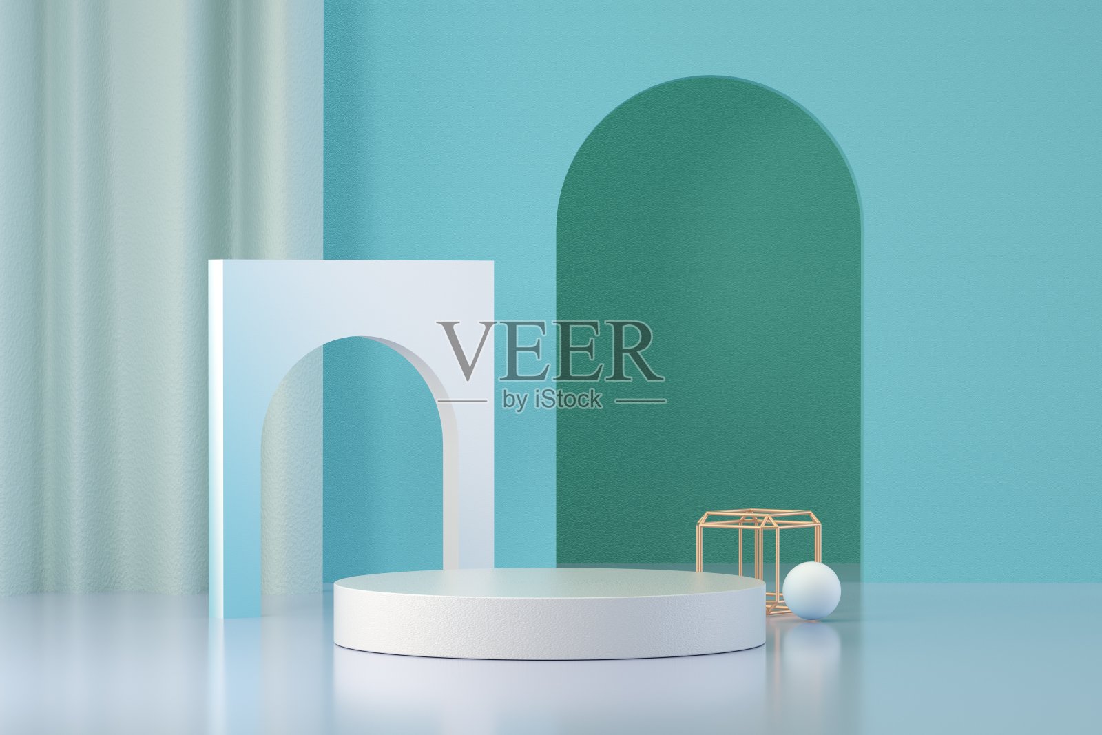 浅蓝色背景的3D虚拟产品展示平台照片摄影图片