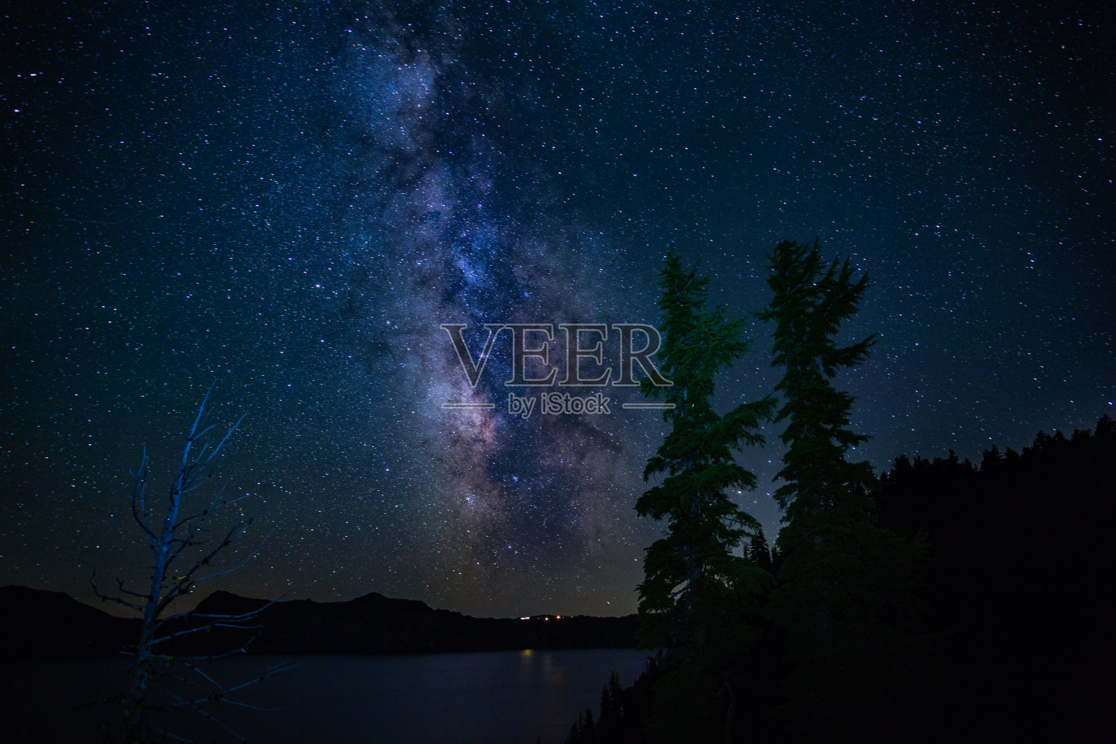 前面有树的银河照片摄影图片