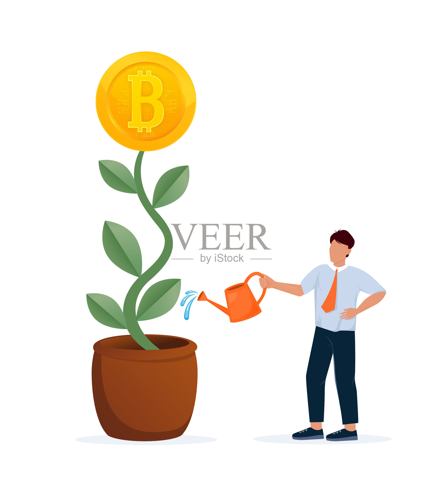 商人用比特币浇钱树设计元素图片