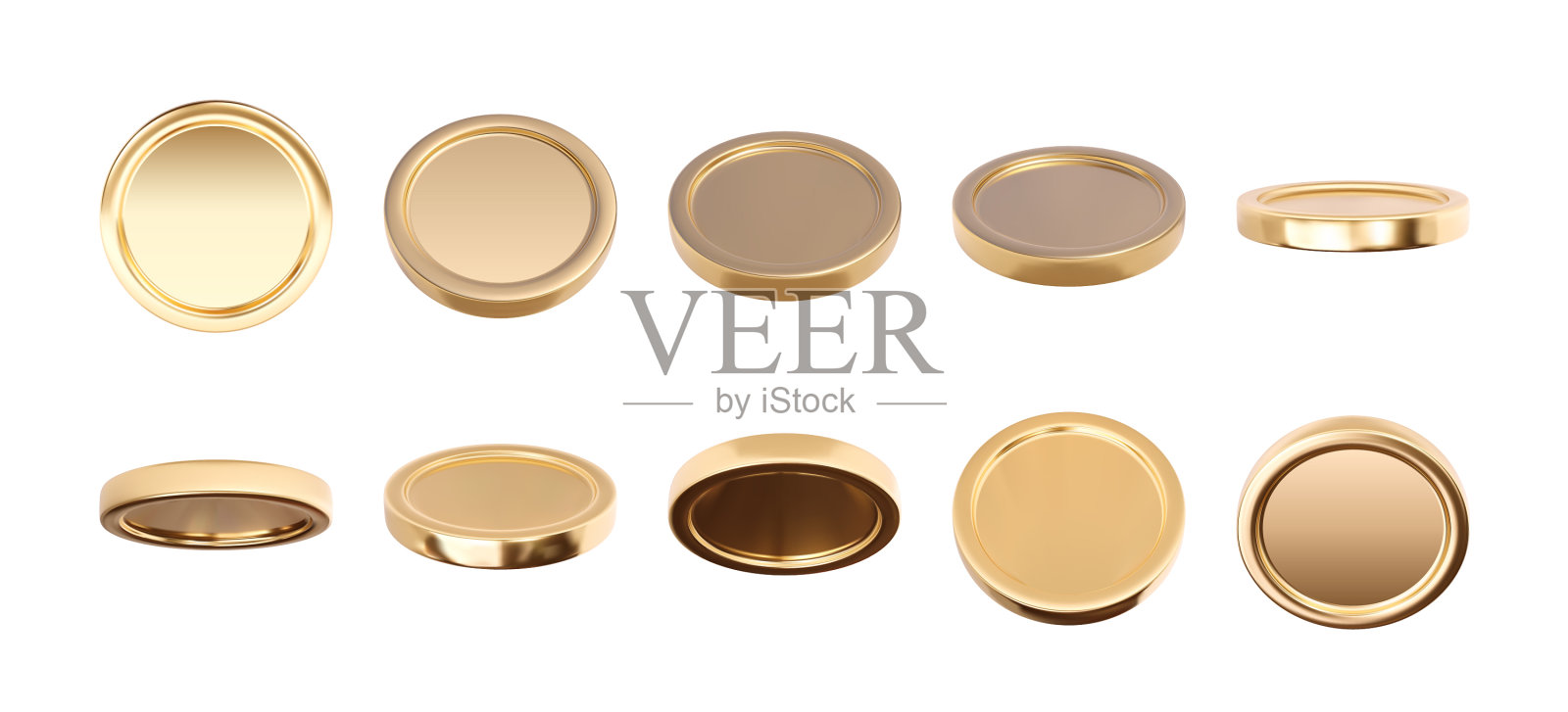 空3d金币设置孤立的白色插画图片素材