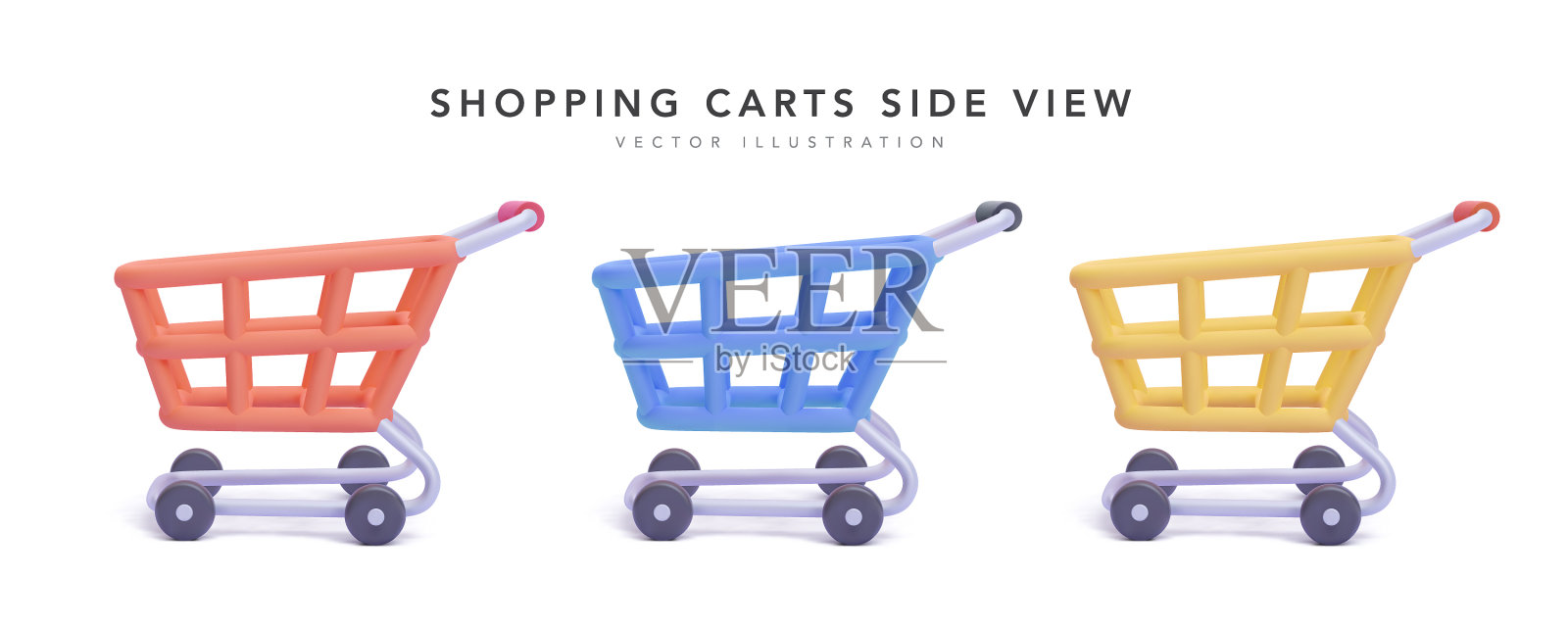 一套购物推车侧视图孤立上插画图片素材