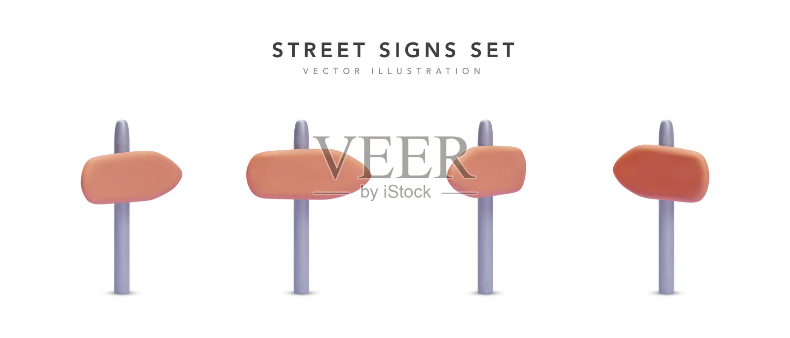 设置几个现实的3d木制街道标志图标素材