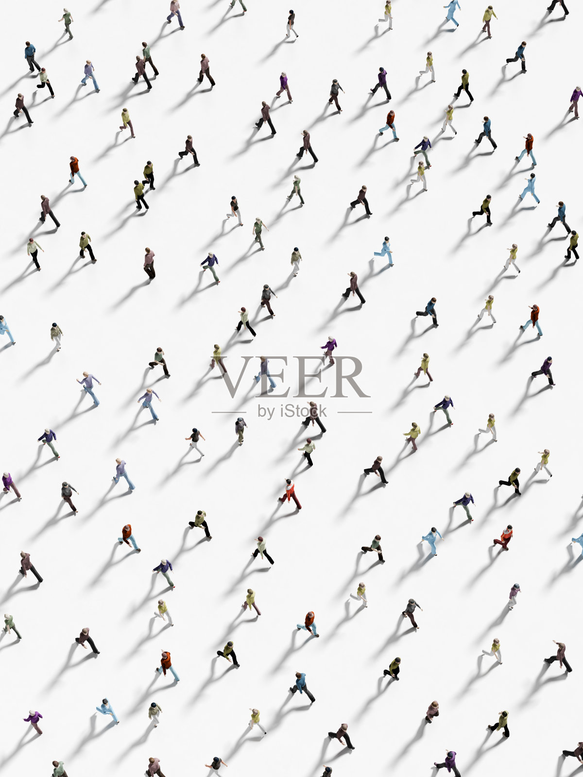 人们行走在白色背景俯视图3D渲染照片摄影图片