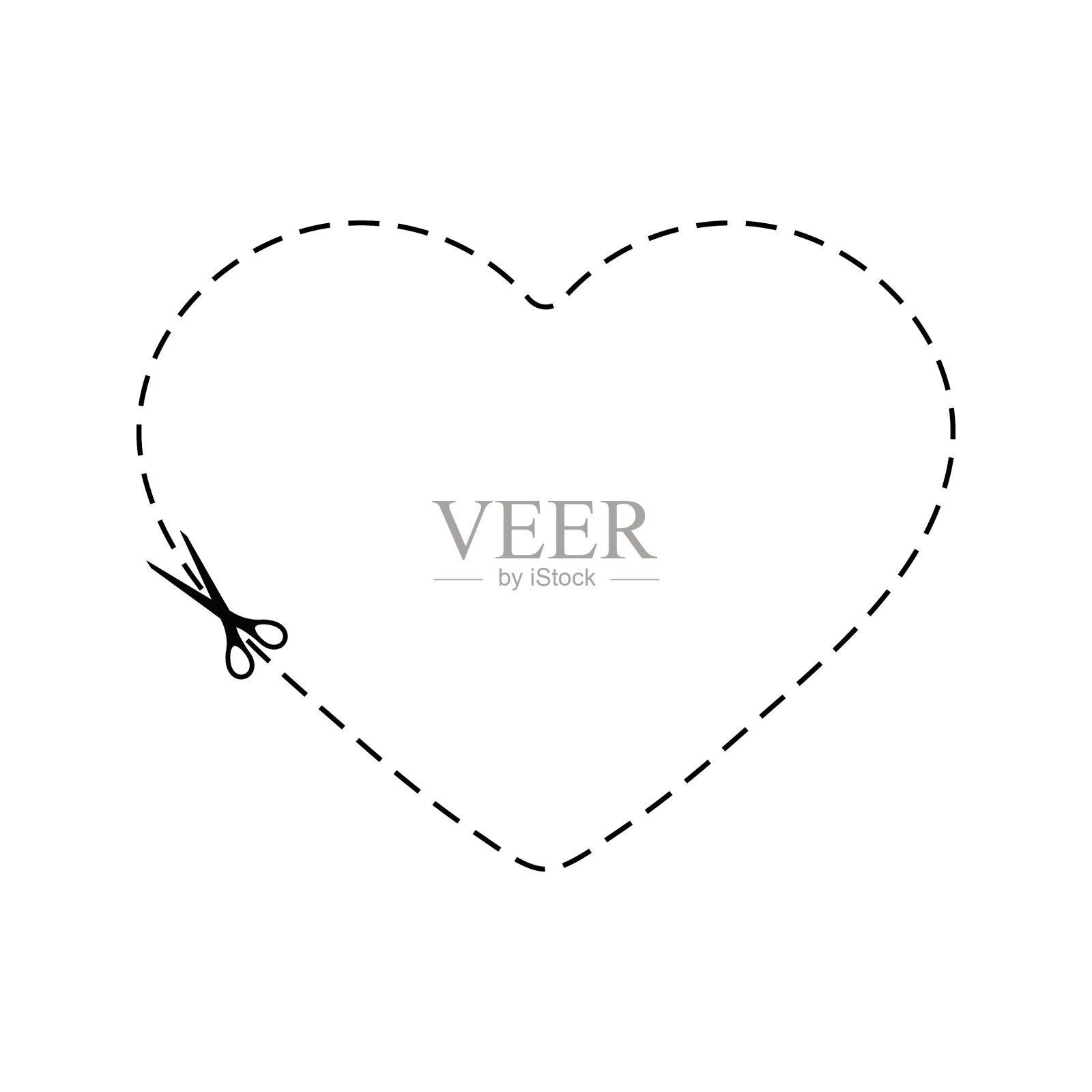 剪刀剪虚线心与破折号图标插画图片素材