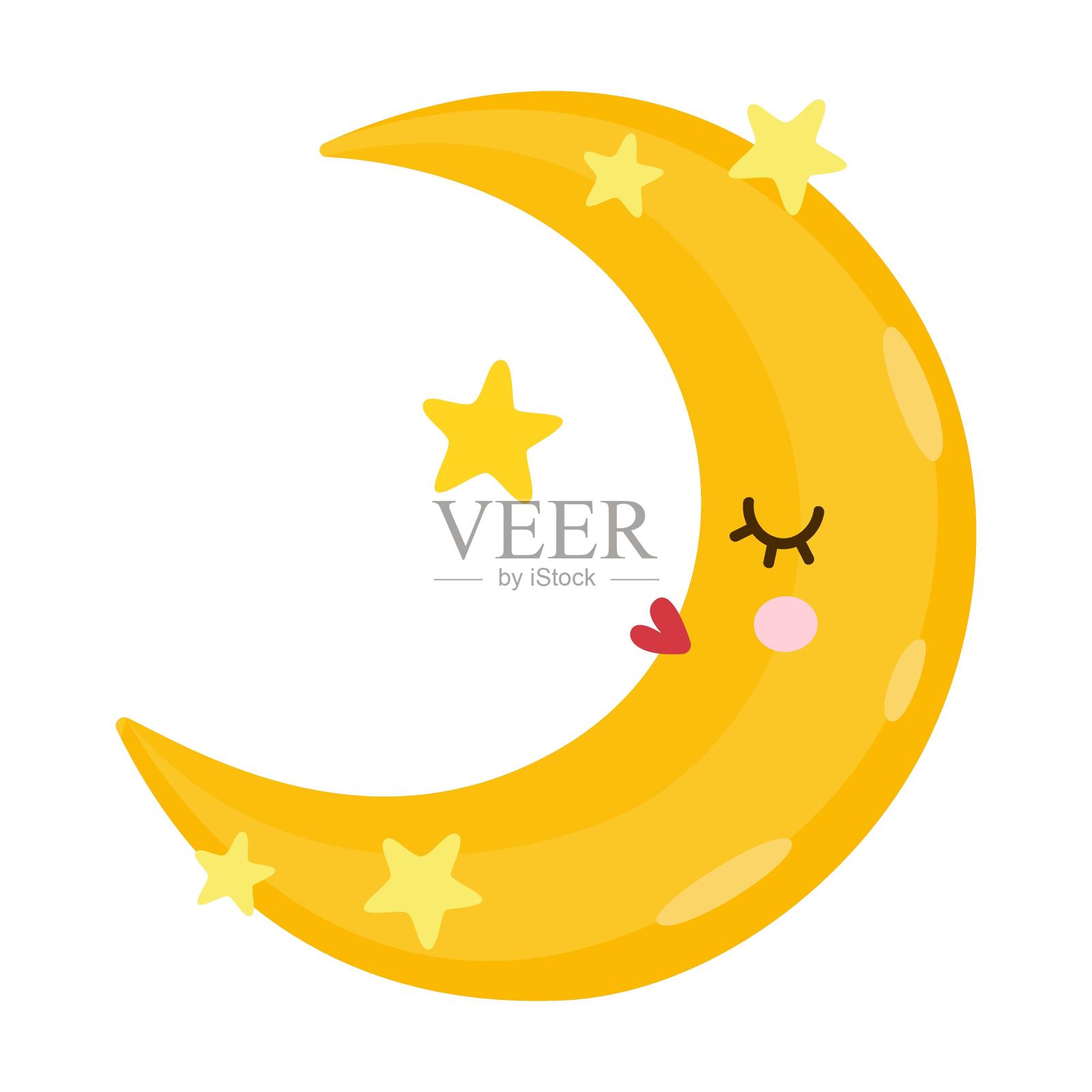 天气表情平面图标。卡通月亮，星星，闪电，风孤立矢量插图。气象学和天空插画图片素材