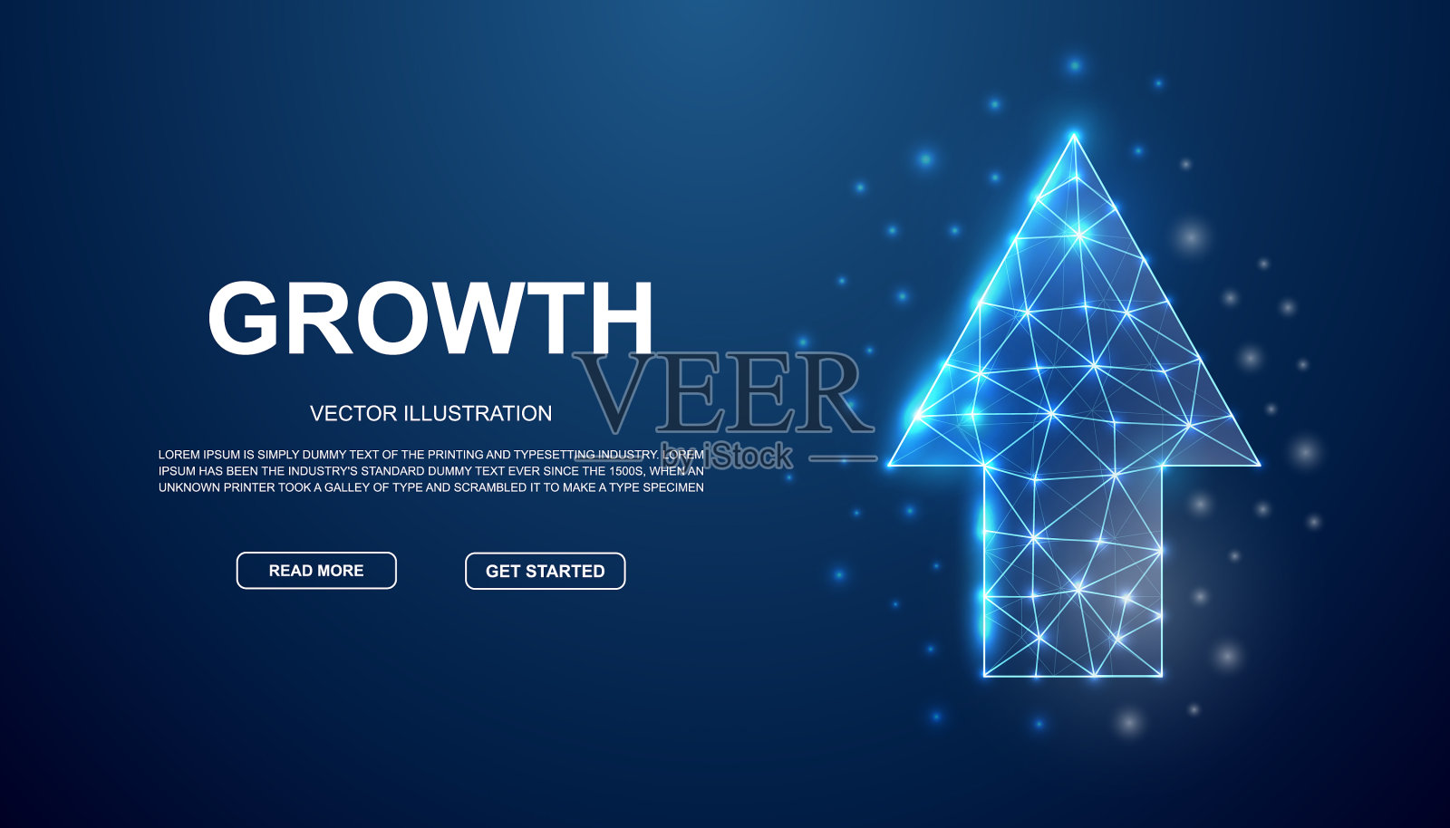 向上箭头三维低多边形符号连接的点插画图片素材