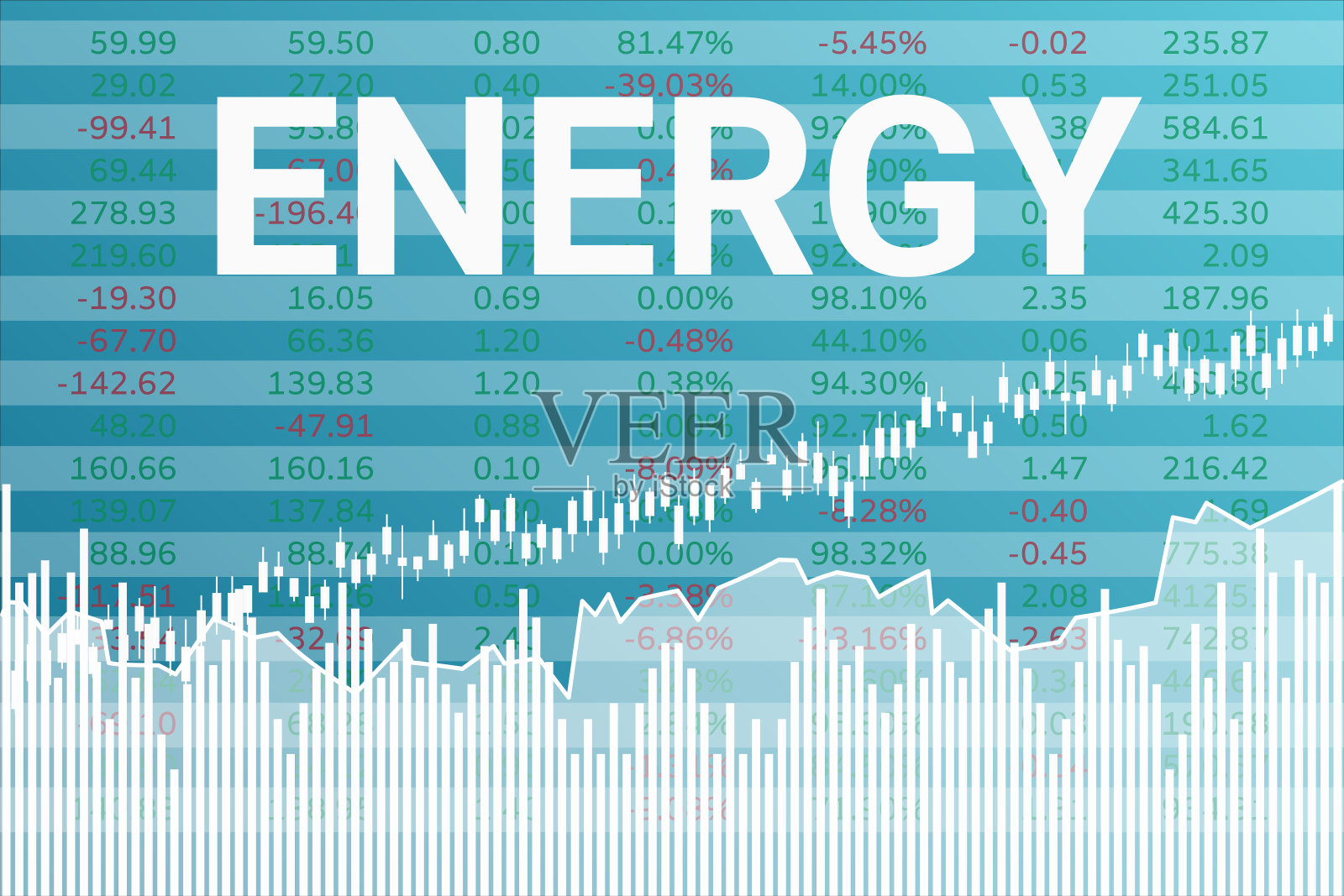 板块能源价格在股市图表上的蓝色金融背景插画图片素材