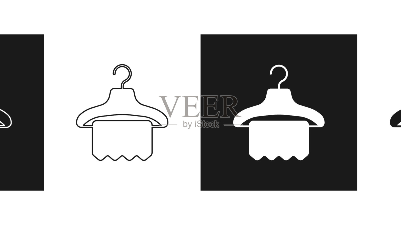 设置衣架衣柜图标孤立在黑色和图标素材