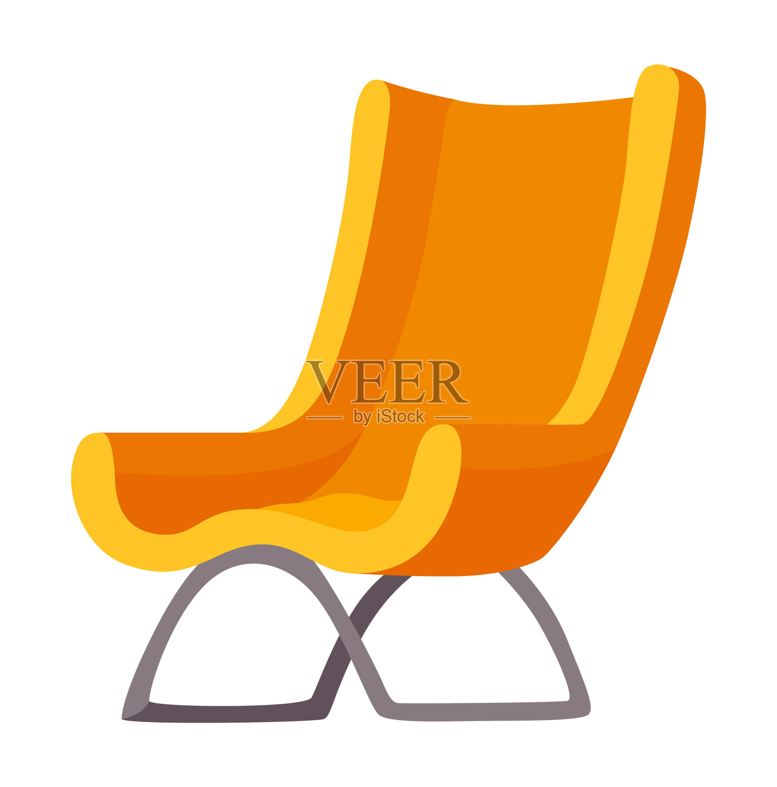 舒适时尚的扶手椅。房间设计元素。用于休息和放松的软家具。卡通柔软舒适的扶手椅与内饰插画图片素材