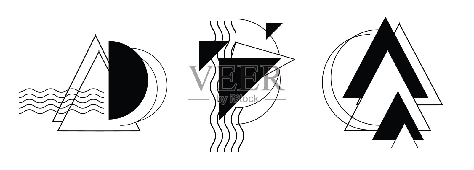 一组几何元素:圆、线、点手绘图形，白色背景上的孤立元素。极简主义,几何风格。纸张方面，可以打印明信片。矢量艺术插图插画图片素材