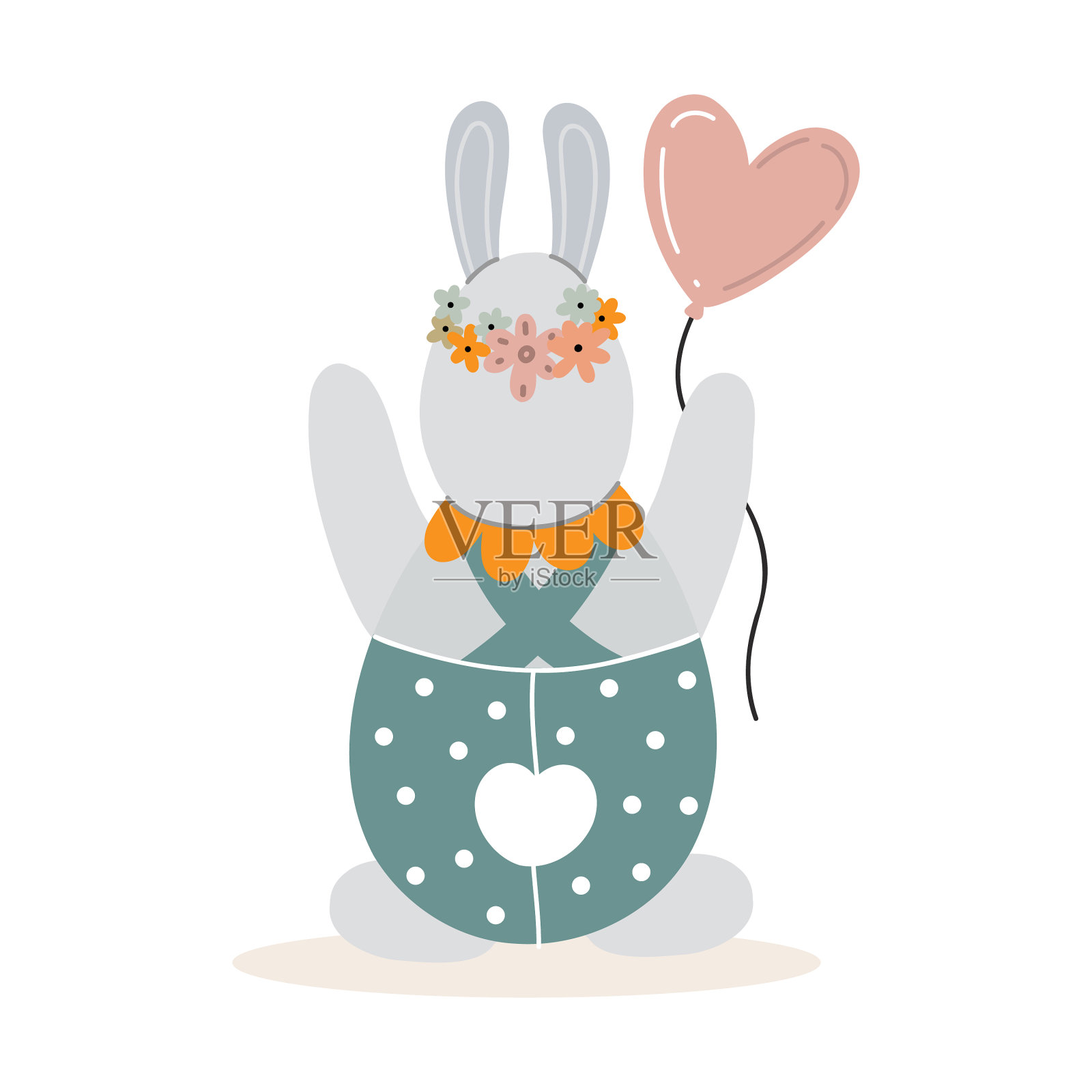 可爱的灰色兔子抱着一个气球设计元素图片