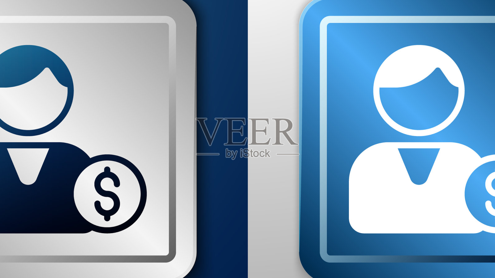 白色买家图标孤立在蓝色和灰色图标素材