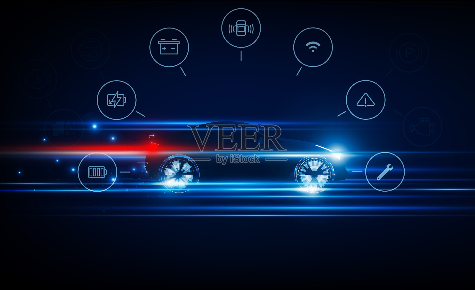 电动汽车充电站点灯技术高速高科通信理念创新背景下，矢量设计插画图片素材