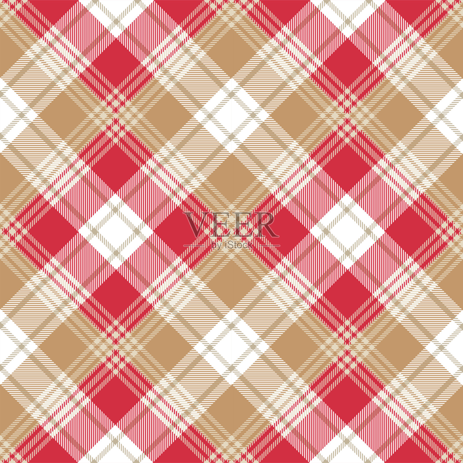 米色和红色菱形格子呢格纹织物样品插画图片素材