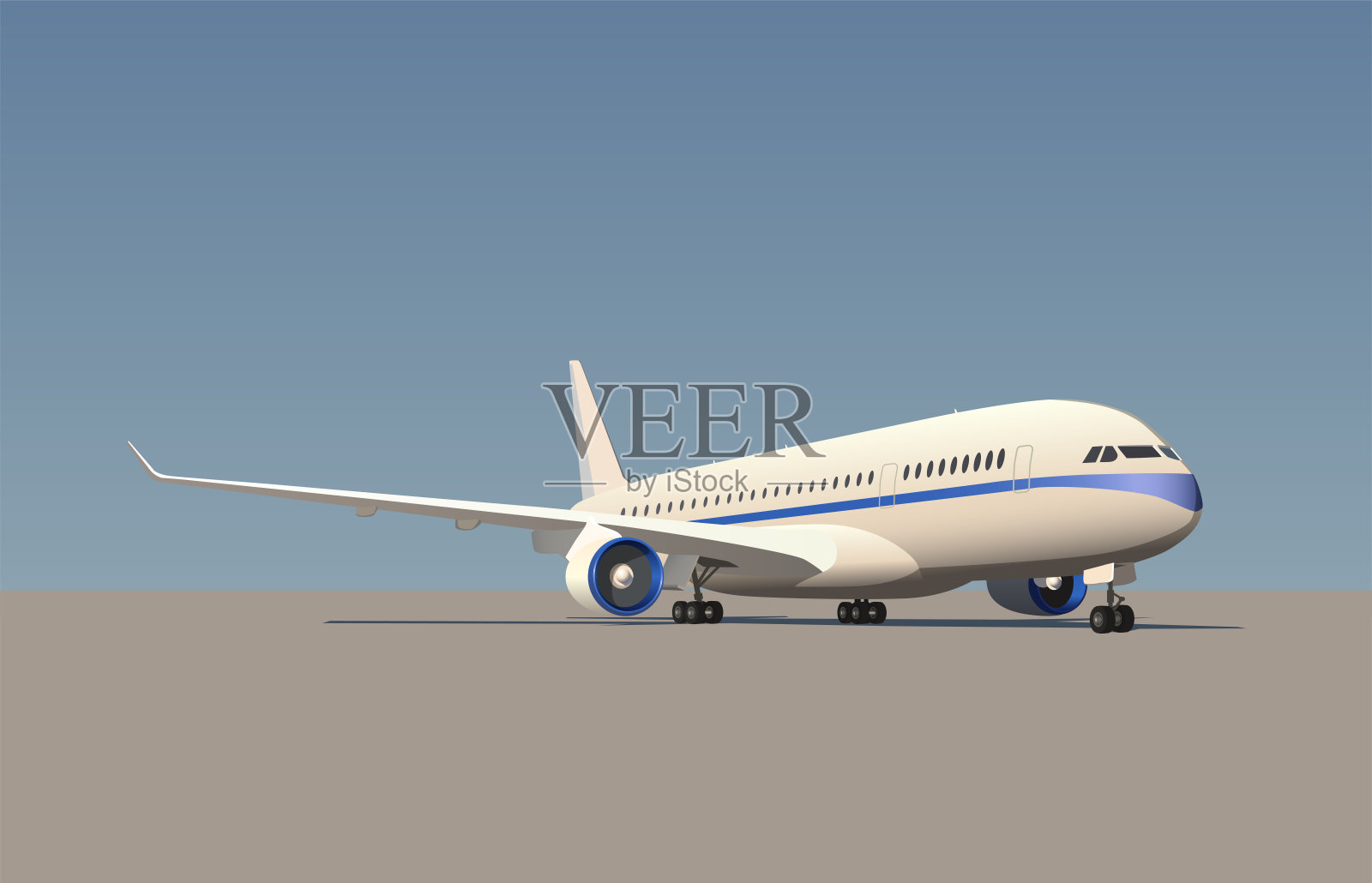 有两个涡轮机的客机。向量。插画图片素材