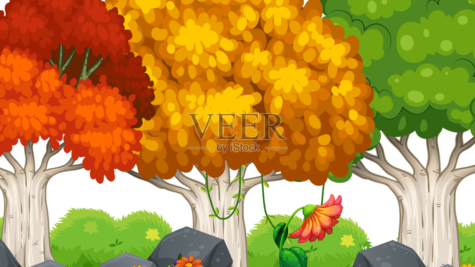 不同的季节有不同的树插画图片素材