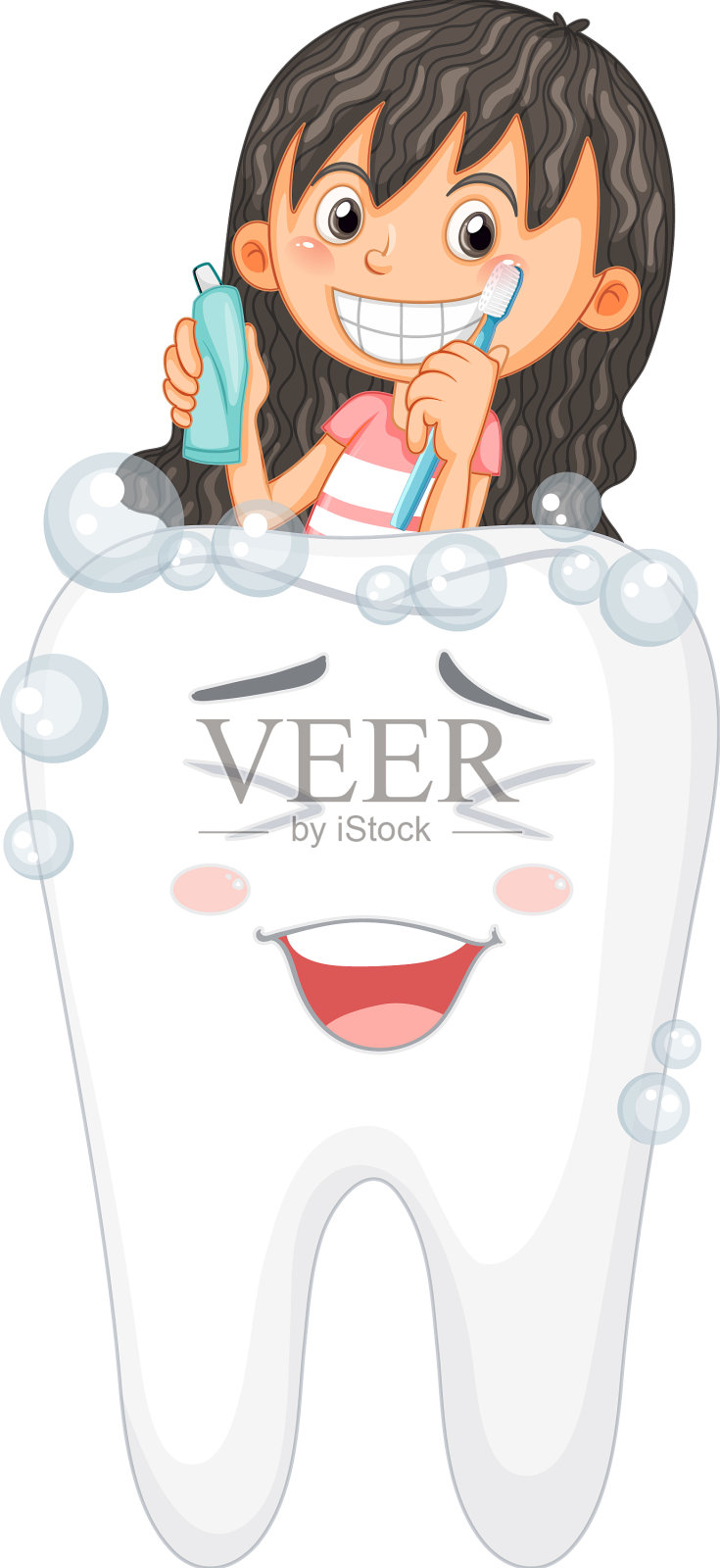 可爱的卡通女孩正在刷牙设计元素图片