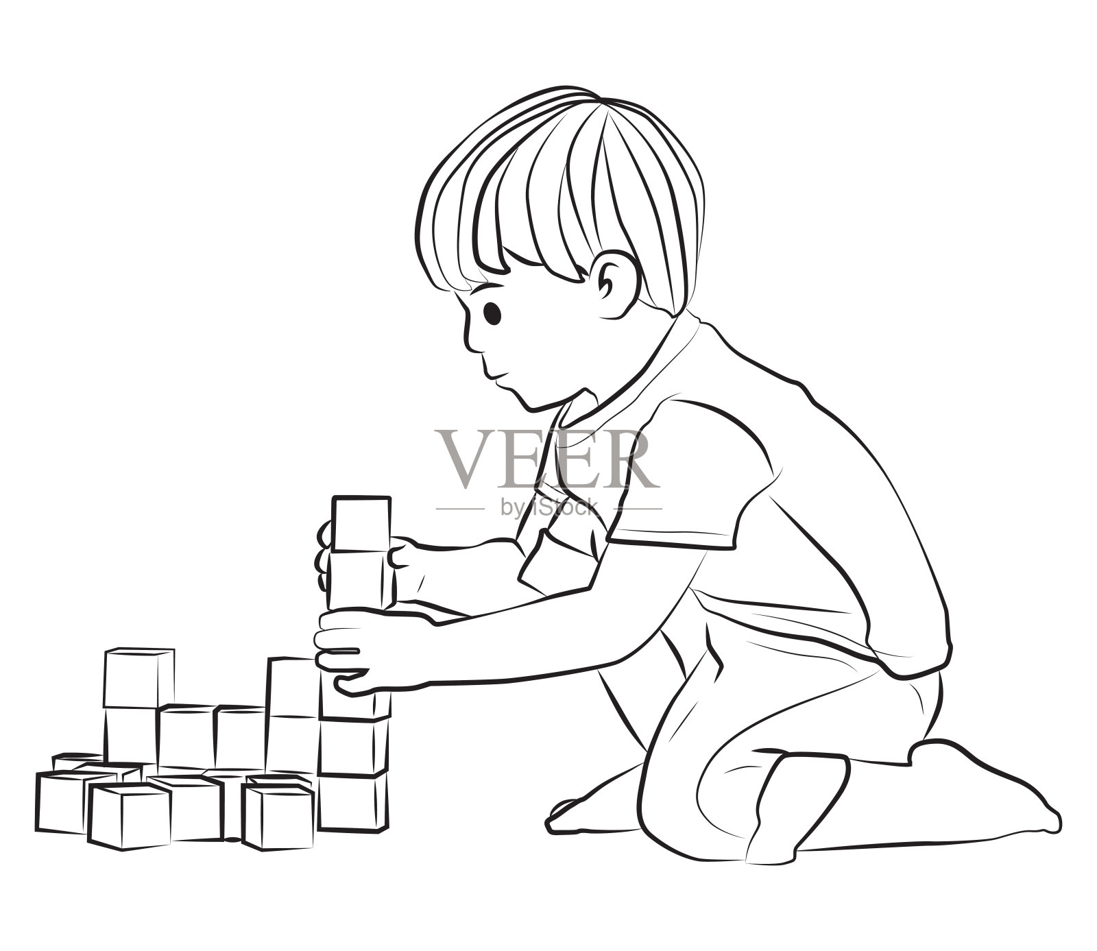 孩子好玩的玩建筑线条艺术轮廓卡通插图插画图片素材