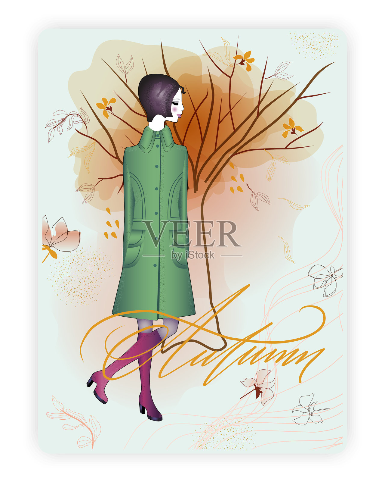 秋天design3-girl2插画图片素材